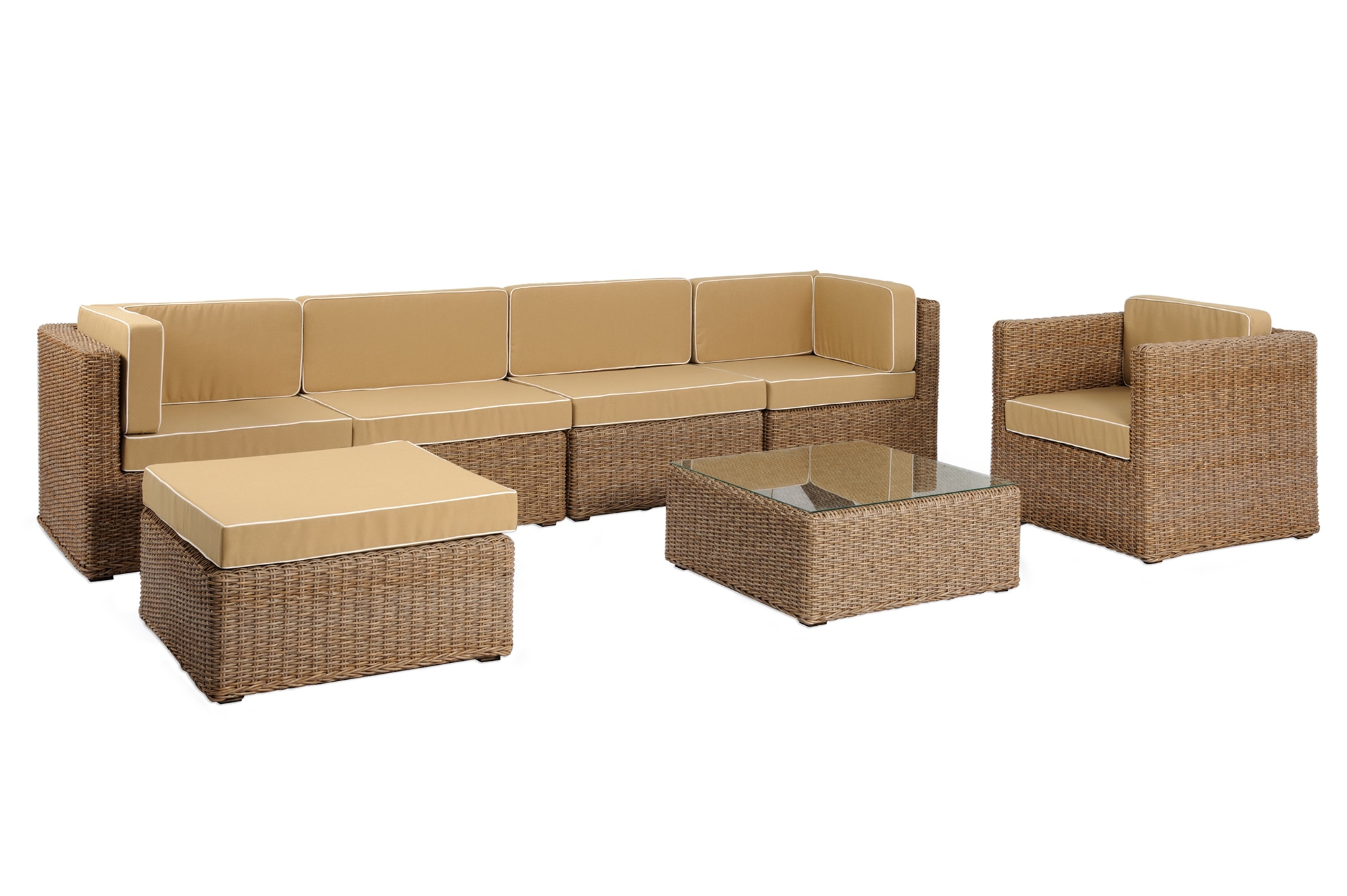 Hollywood 7 Piece Sectional - Honey Conversation Sets - Wicker Sectional Sets 0