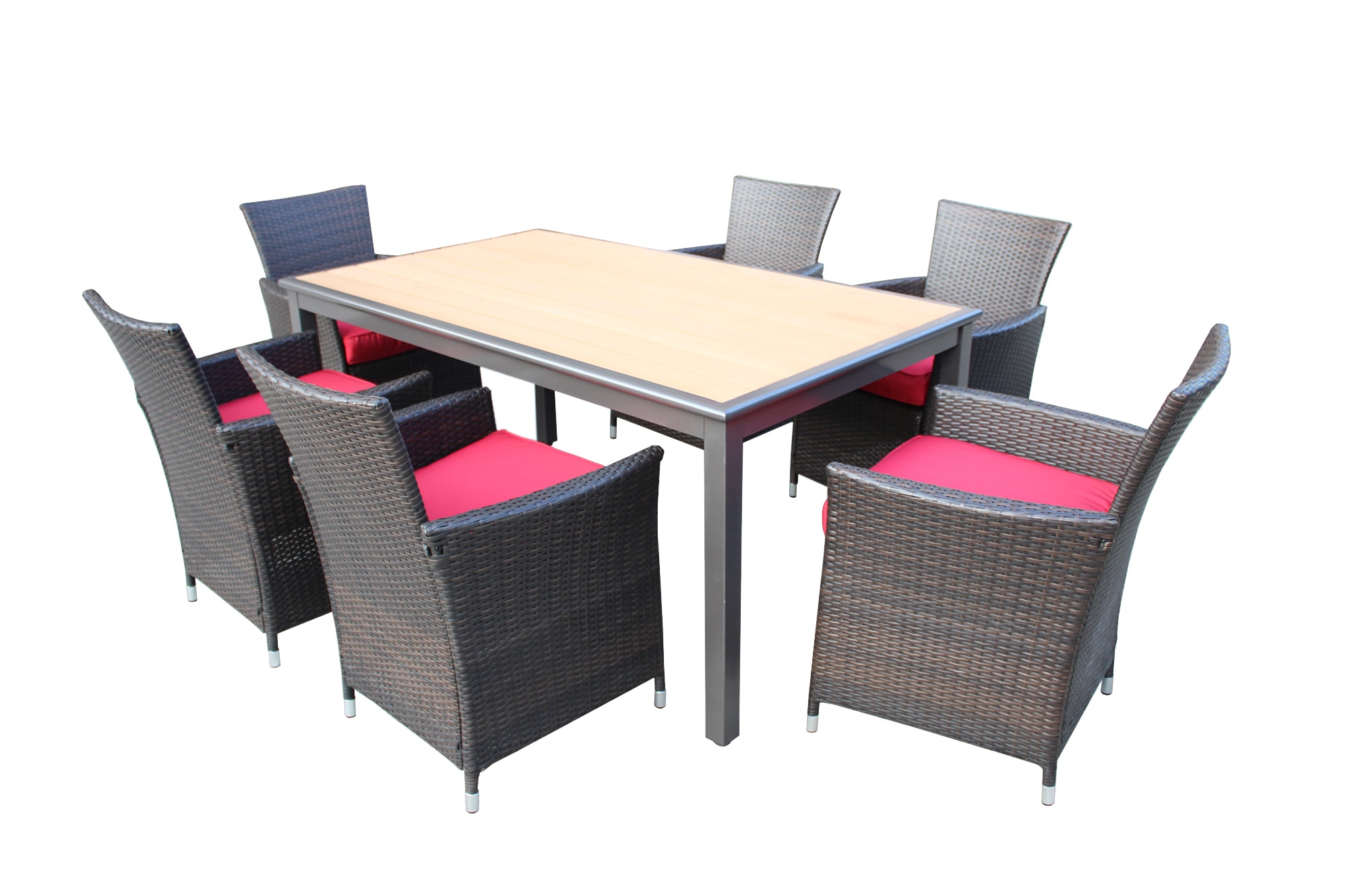 Medina 7 Piece Dining Set - Red Dining Sets - Wicker Medium (Ideal for 6 Seats) 0