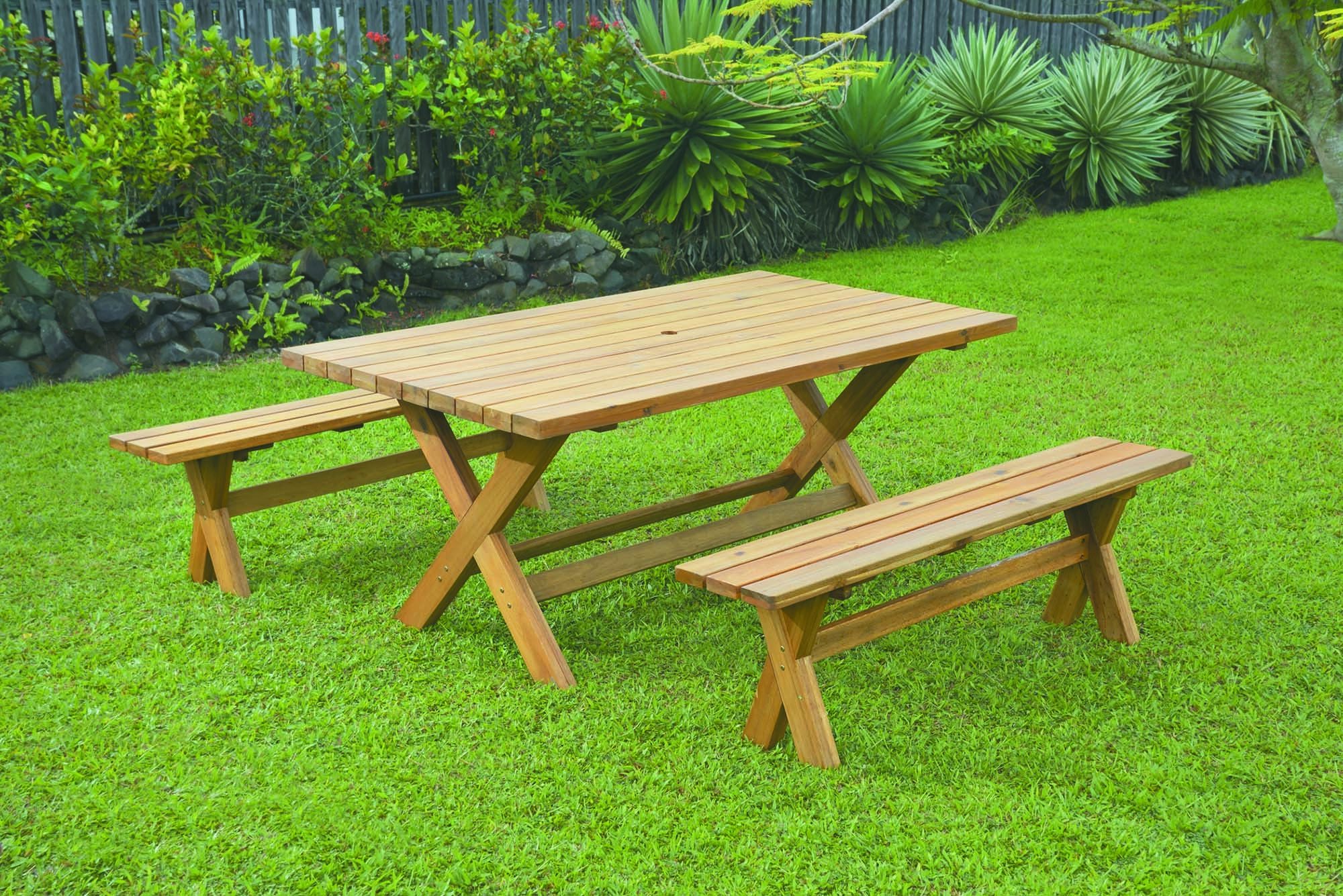 New York 3 Piece Picnic Table and Bench Set Dining Sets - Wooden Picnic Table 0