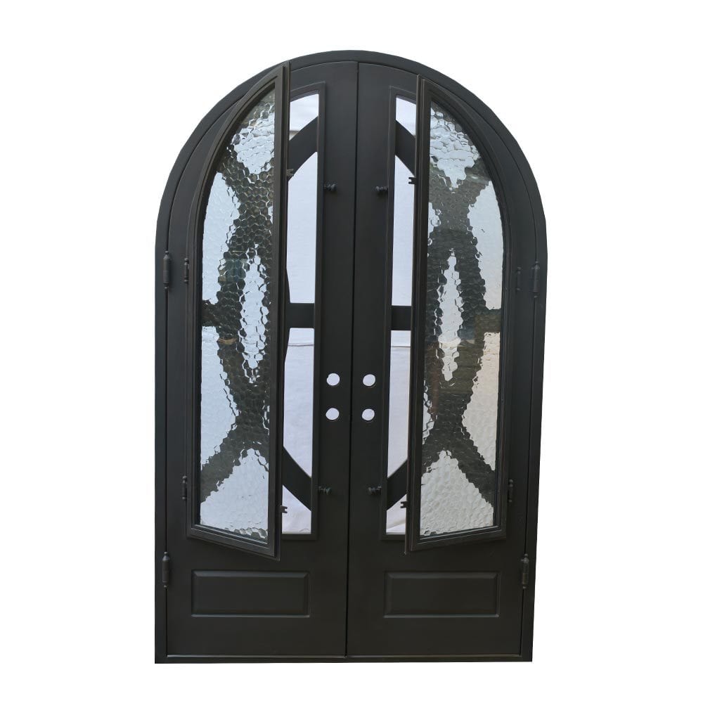 Grafton Exterior Wrought Iron Glass Doors Fern Collection Black Right Hand Inswing 82"x38" Flat Top