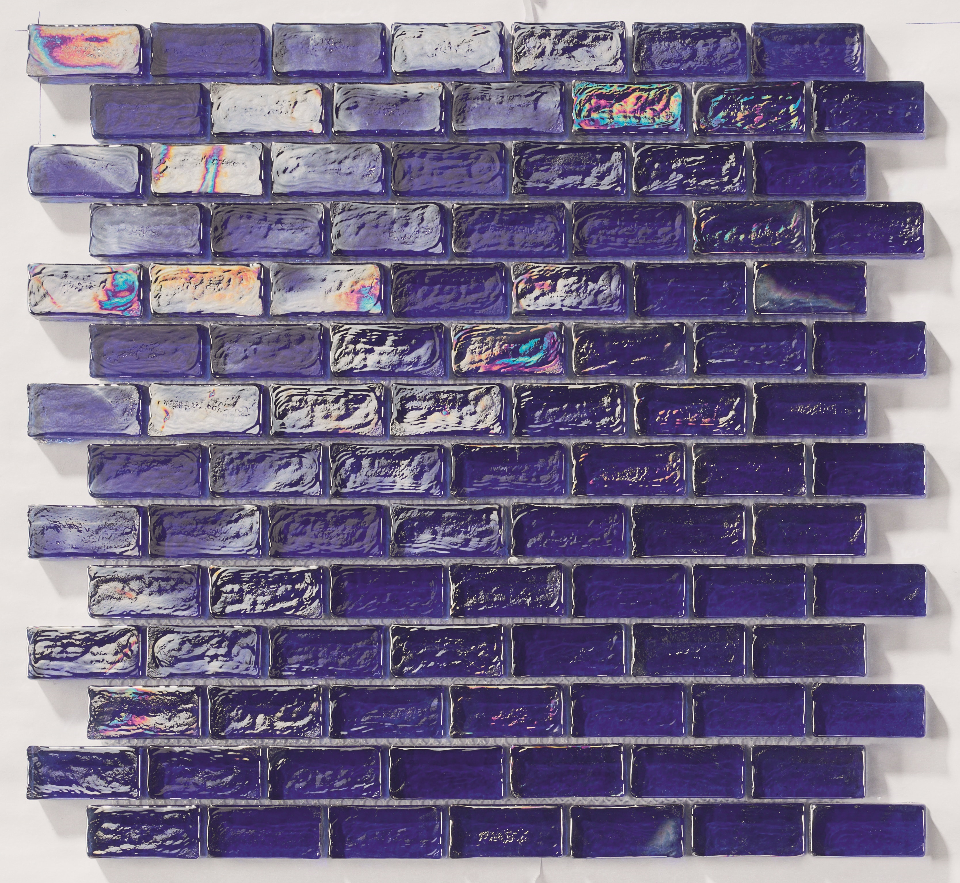 GLASS MOSAIC / 12" X 12" / GLOSSY IRIDESCENT EFFECT BLUE COBALT 1" X 2" GLASS MOSAIC BRICK SHAPE - POOL 0