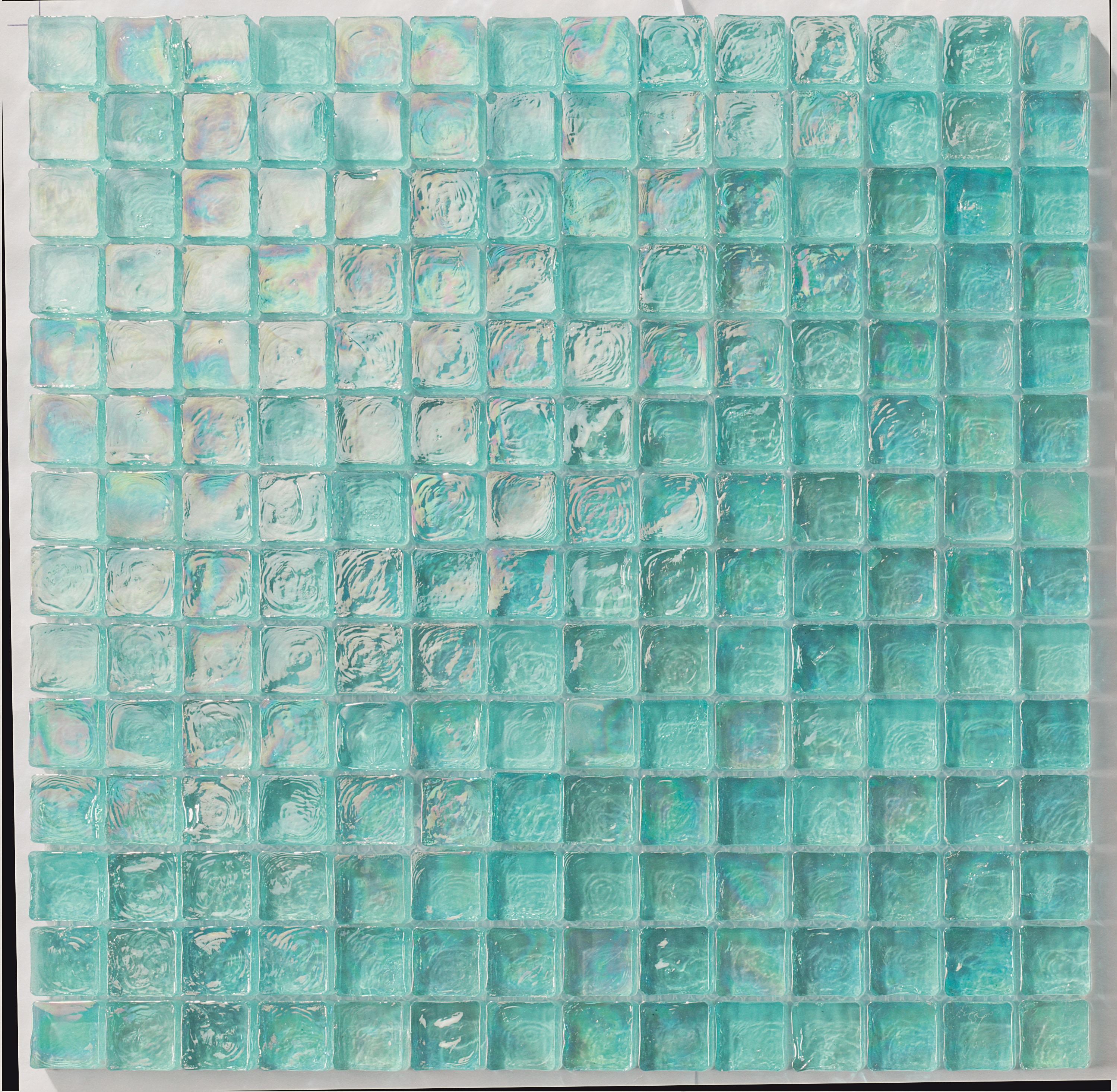 GLASS MOSAIC / 12" X 12" / GLOSSY IRIDESCENT EFFECT AQUAMARINE 1" X 1" GLASS MOSAIC - POOL 0
