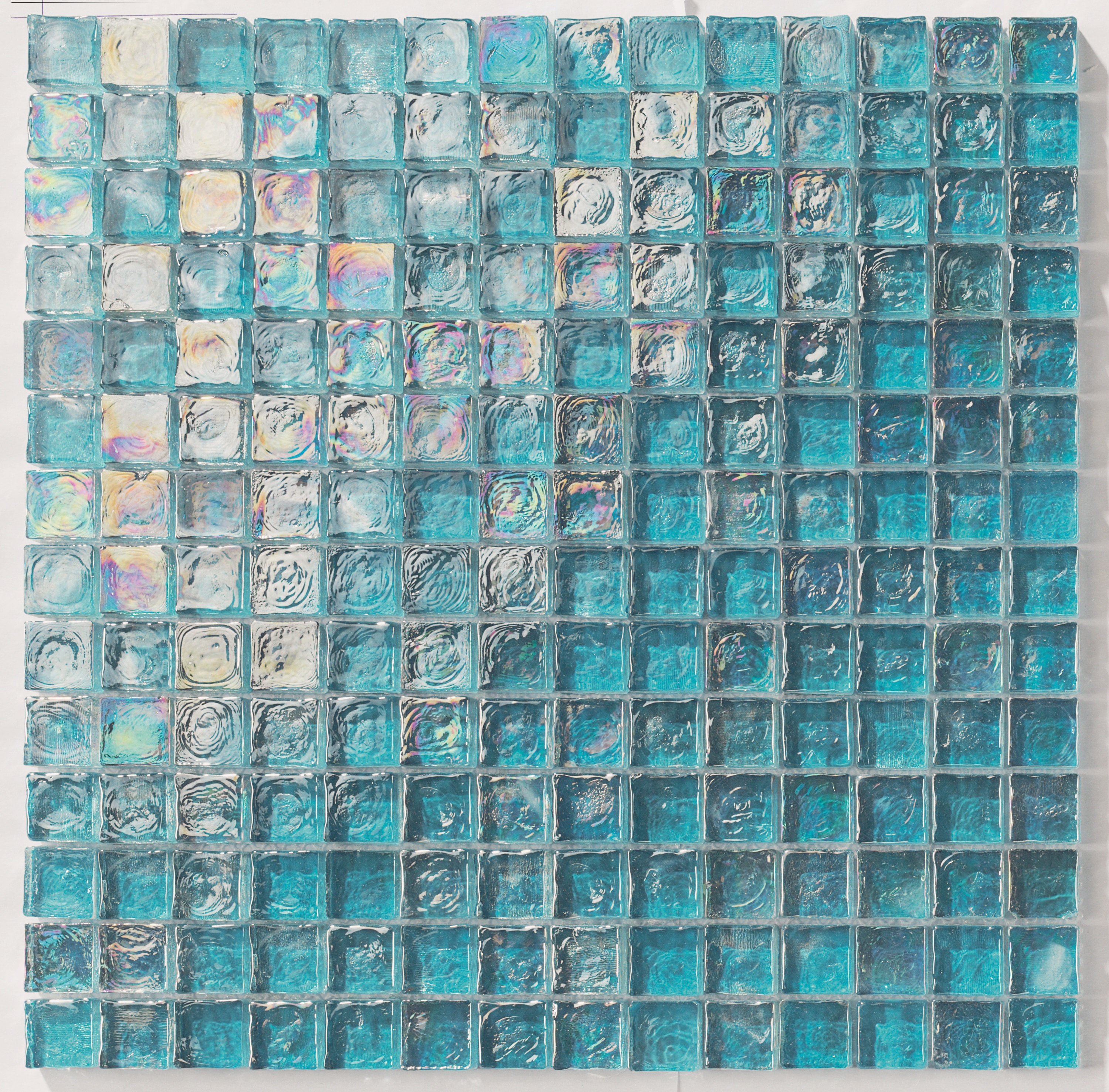 GLASS MOSAIC / 12" X 12" / GLOSSY IRIDESCENT EFFECT TURQUOISE 1" X 1" GLASS MOSAIC - POOL 0