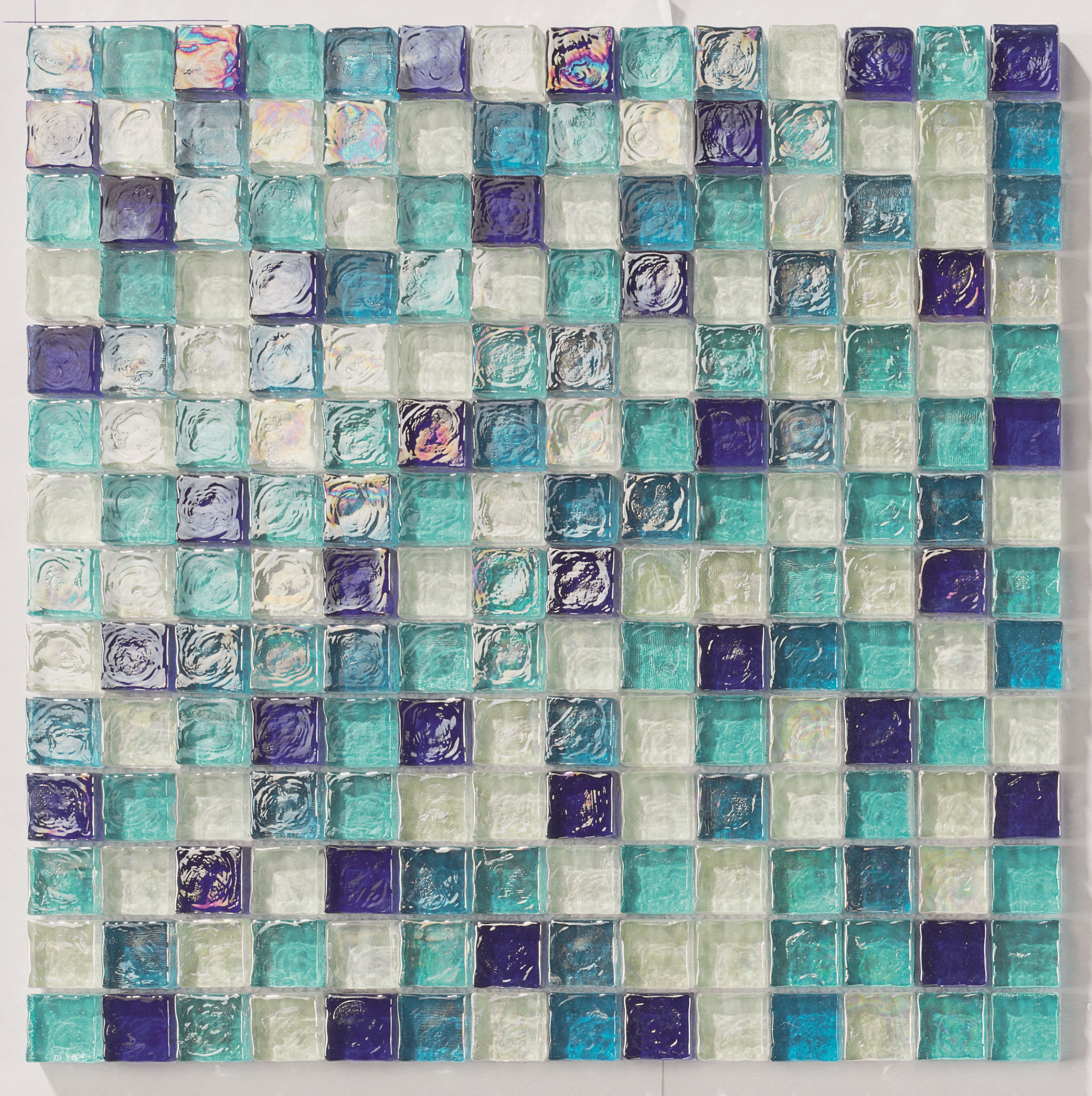 GLASS MOSAIC / 12" X 12" / GLOSSY IRIDESCENT EFFECT BLUE BLEND 1" X 1" GLASS MOSAIC - POOL 0