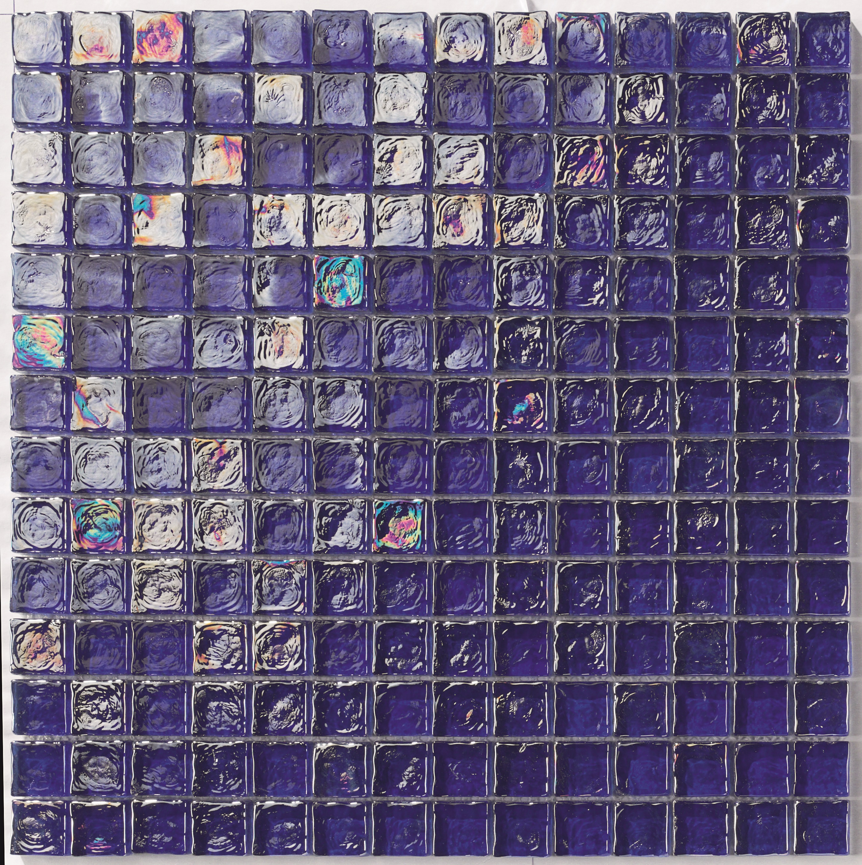GLASS MOSAIC / 12" X 12" / GLOSSY IRIDESCENT EFFECT BLUE COBALT 1" X 1" GLASS MOSAIC - POOL 0