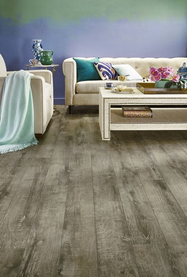 Armstrong 12mm Rustics Premium Collection Etched Tan Oak Room Scene Living View