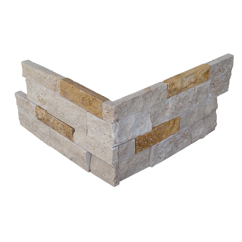 Yellow Beige / Non Assembled Corner 14.75"x14.75"x8" Stone Siding - Travertine Collection Corners 0