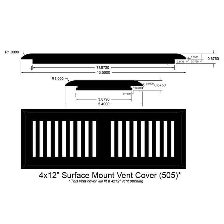 Gunstock Elegant / Vent - Surface Mount / 12" x 4" x 1 1/2" Hardwood Moldings - Red Oak - Gunstock Elegant 0
