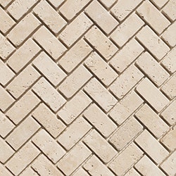 Classic Light Beige / Herringbone Pattern 1"x2" / Tumbled Travertine Mosaic - Riverbed Series 0