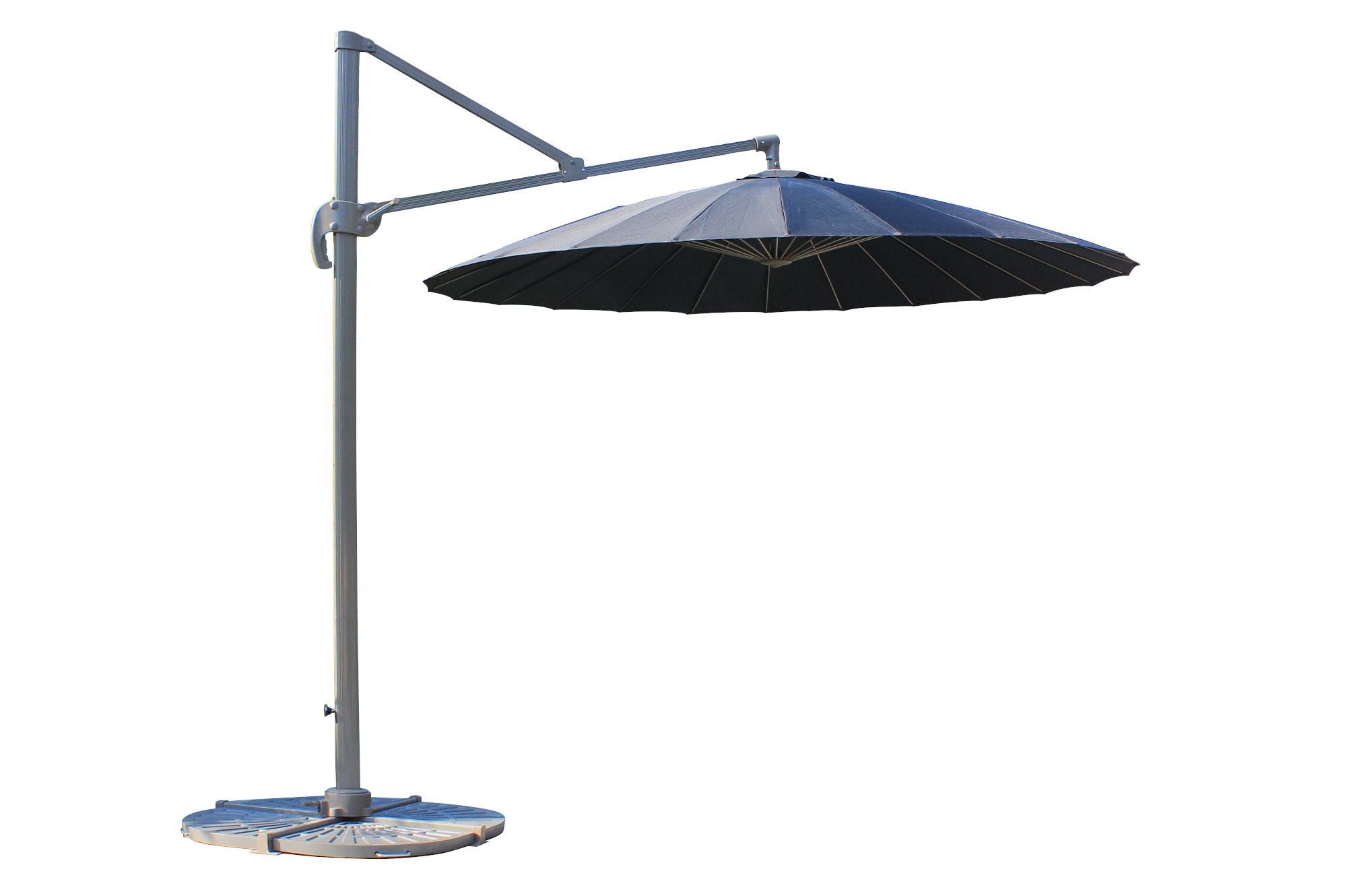 9 ft Round Fiberglass Hanging Umbrella - 360 degree swivel - Black Shade & Cooling Offset Patio Umbrellas 0