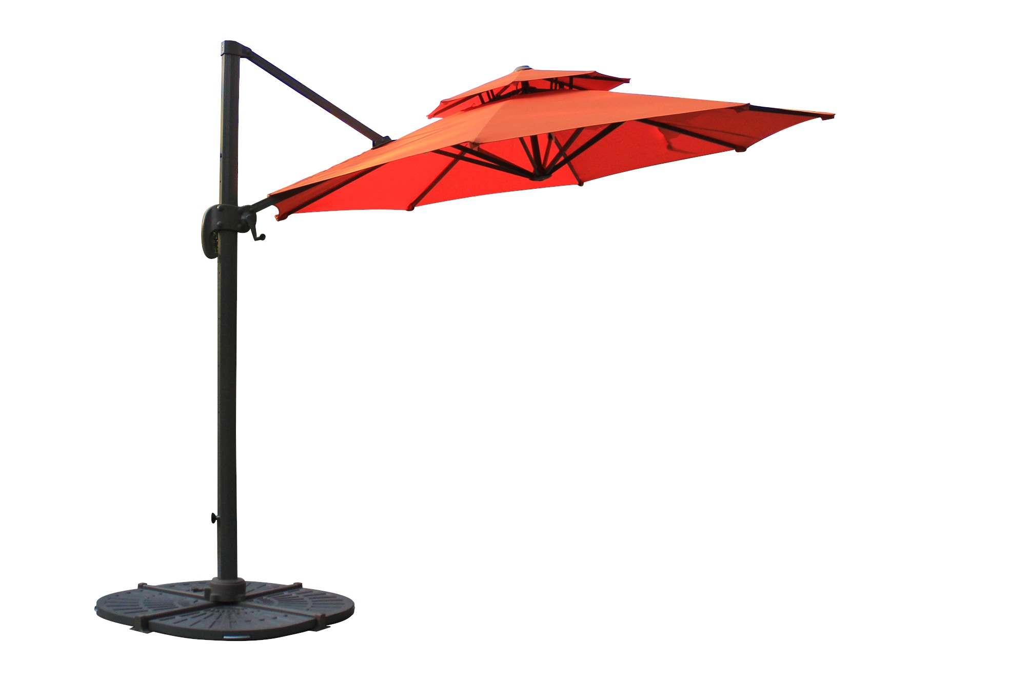 10 ft Round Offset Roma Umbrella with double layer - Terracotta Shade & Cooling Offset Patio Umbrellas 0
