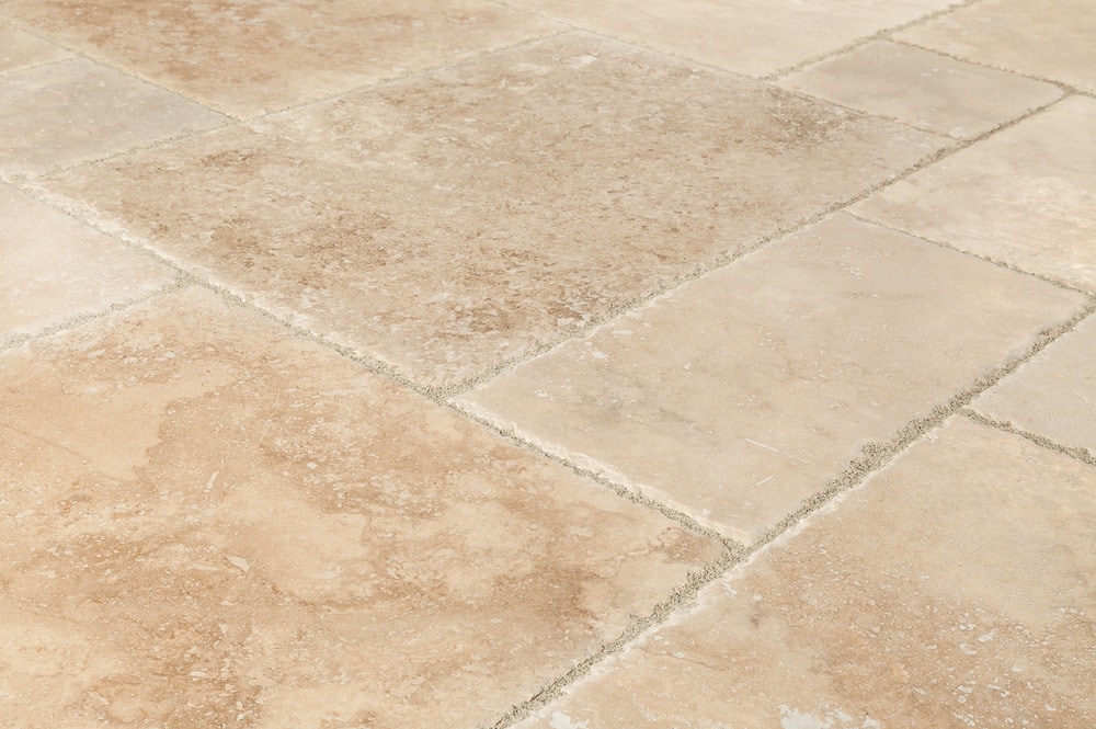 Izmir Travertine Tile Pattern Sets Brushed and Chiseled Walnut Medium