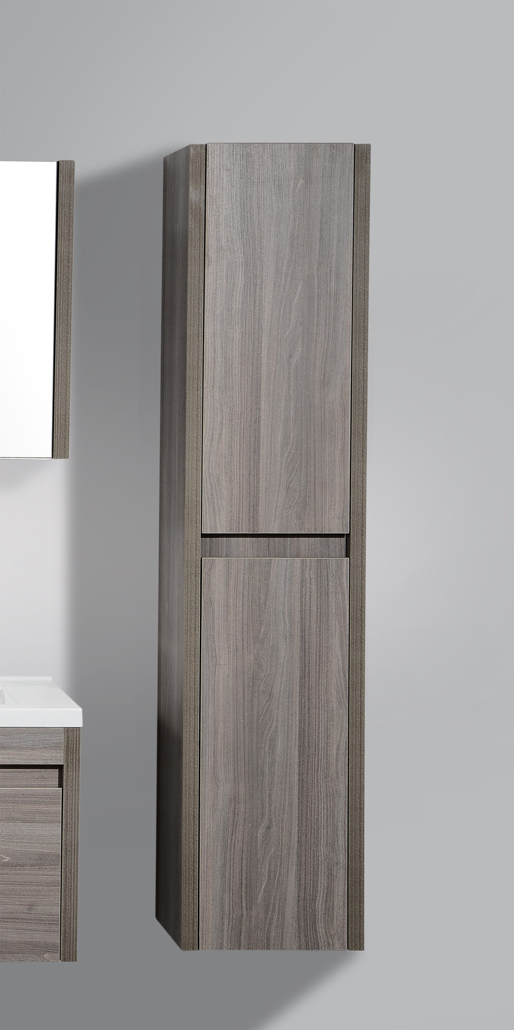 Modern / 15.75" x 13.8" x 70" / Wall-Hung / Maple Grey Wood Imitation / Soft-Closing / Melamine Bathroom Side Cabinets - Labrador Maple Grey Collection 0