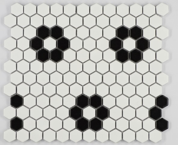 1" White Matte w/Black Matte Rose Pattern / 1" / Matte Finish Porcelain Mosaic 1" Hexagon 0