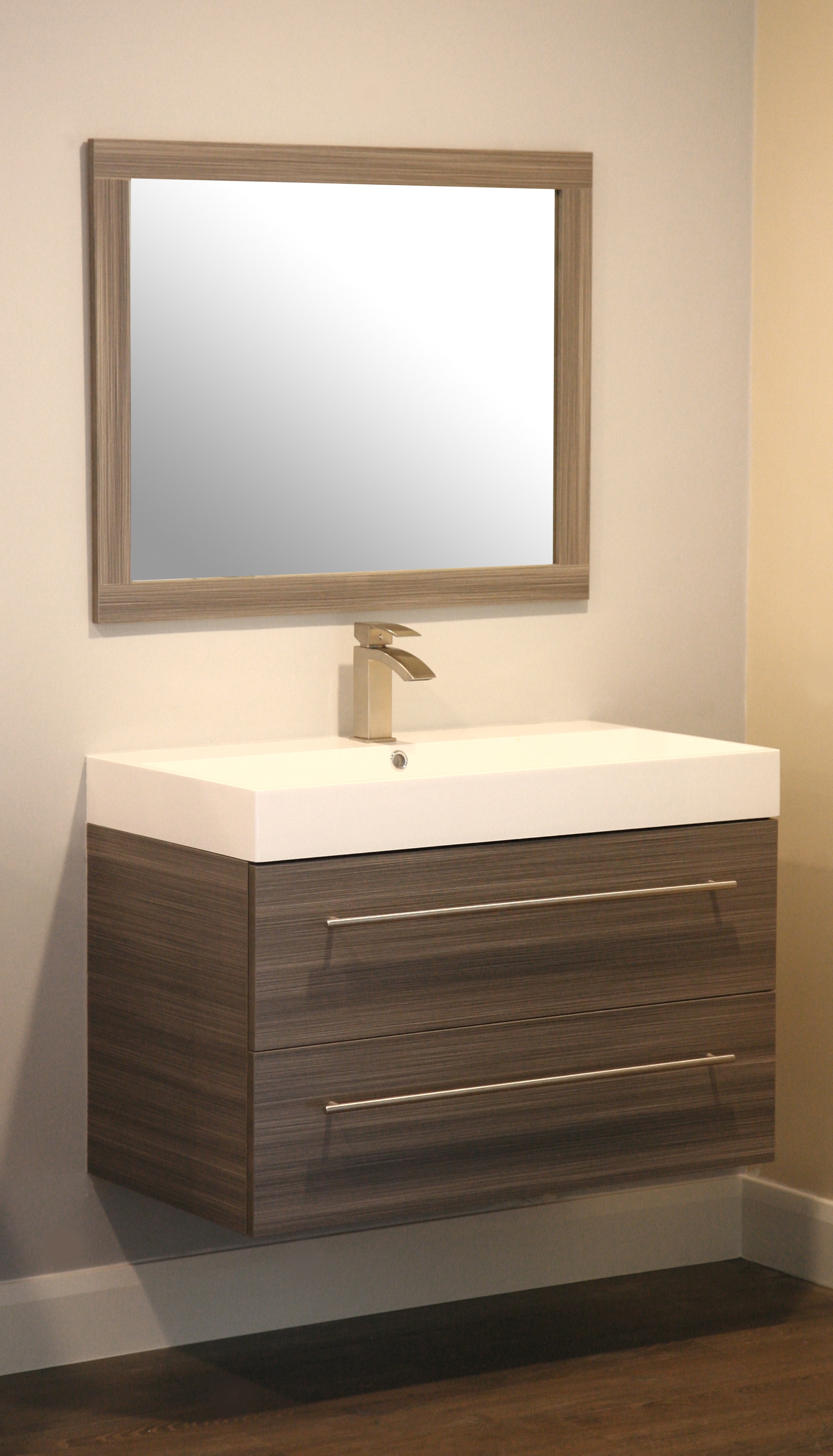 Modern / 30"X24"X18" / Plywood / 1 / White Acrylic / Mystic Grey Mediterranean Collection Bathroom Vanity 0