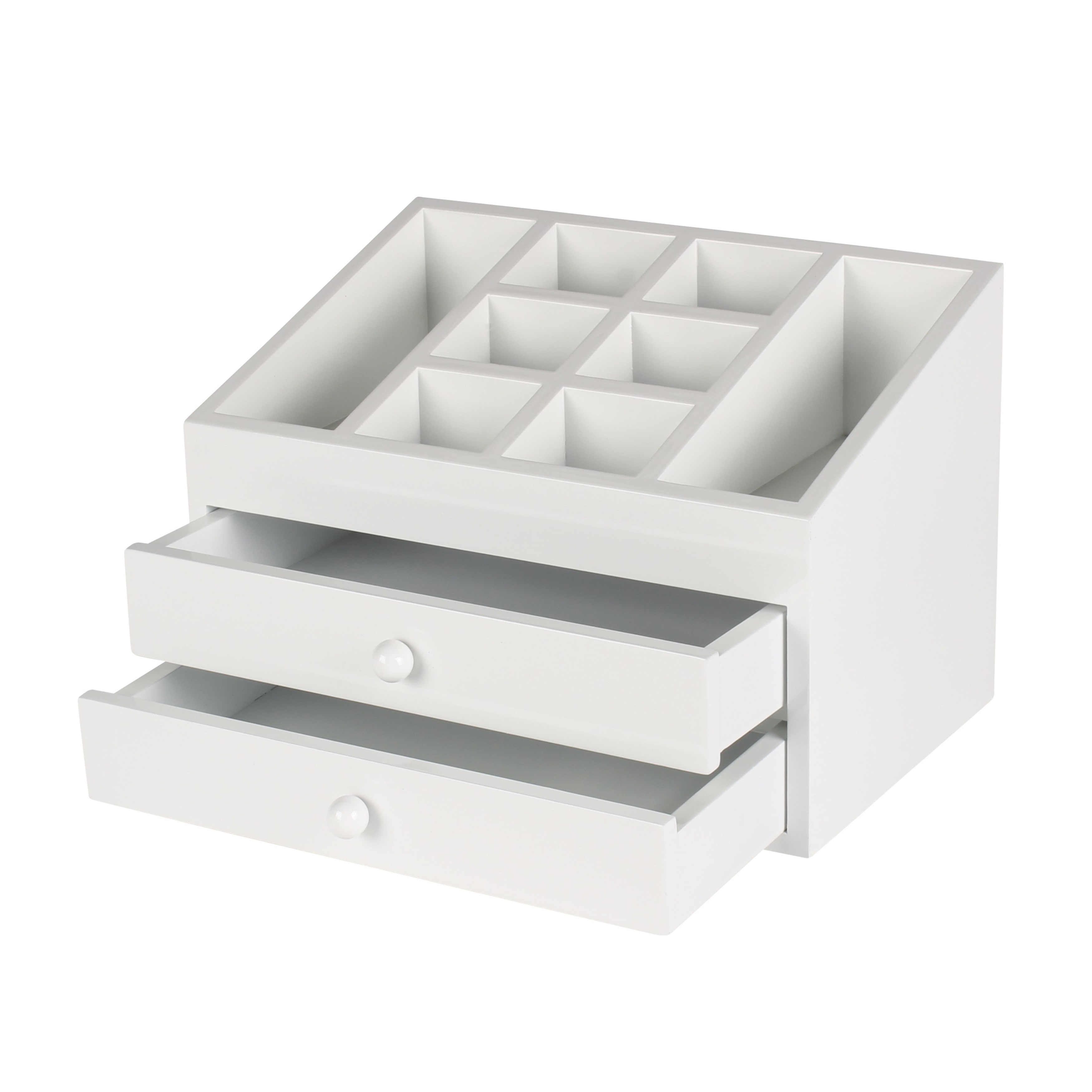 Vanity Organizer / White Dori Jewelry and Cosmetic Organizer Box with 2 Drawers 0