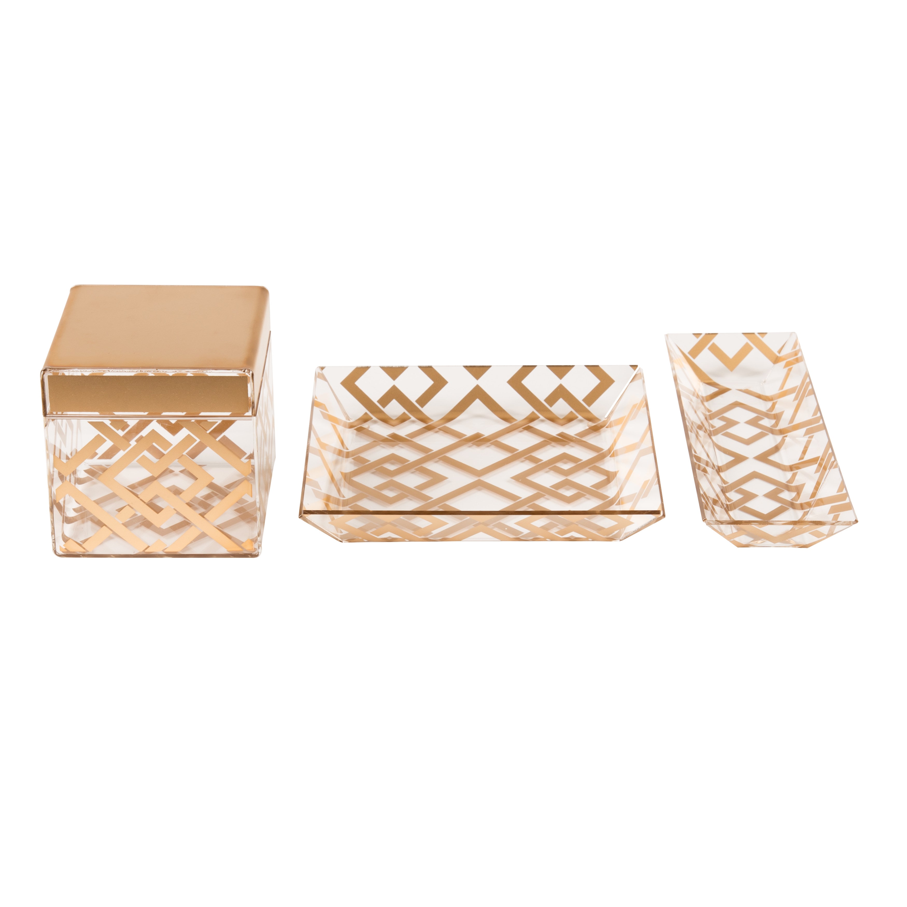 Vanity Organizer / Gold Luxe Lattice 3 Piece Acrylic Desk Set, Gold 0