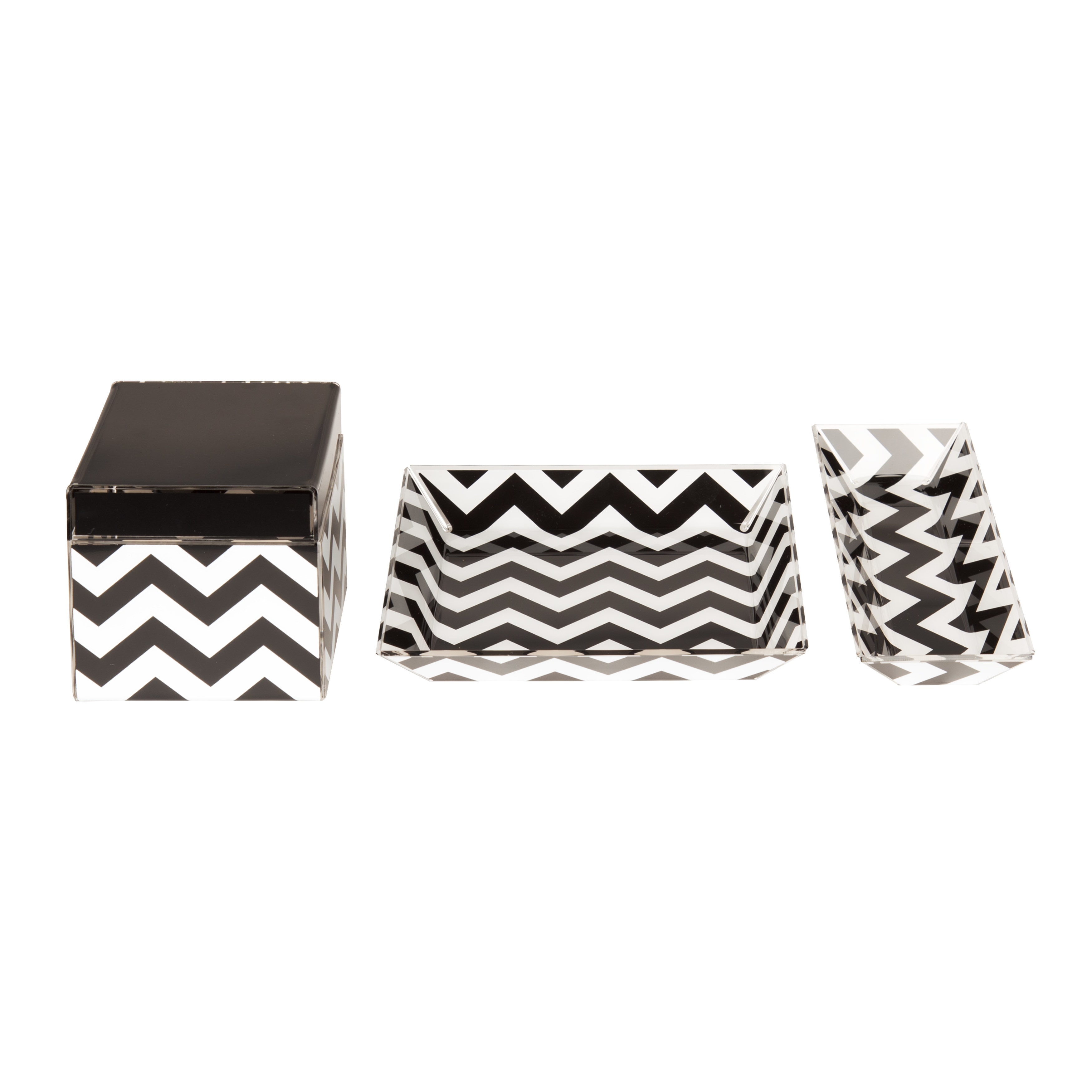 Vanity Organizer / Black and White Luxe Chevron 3 Piece Acrylic Desk Organizer Set, Black and White 0