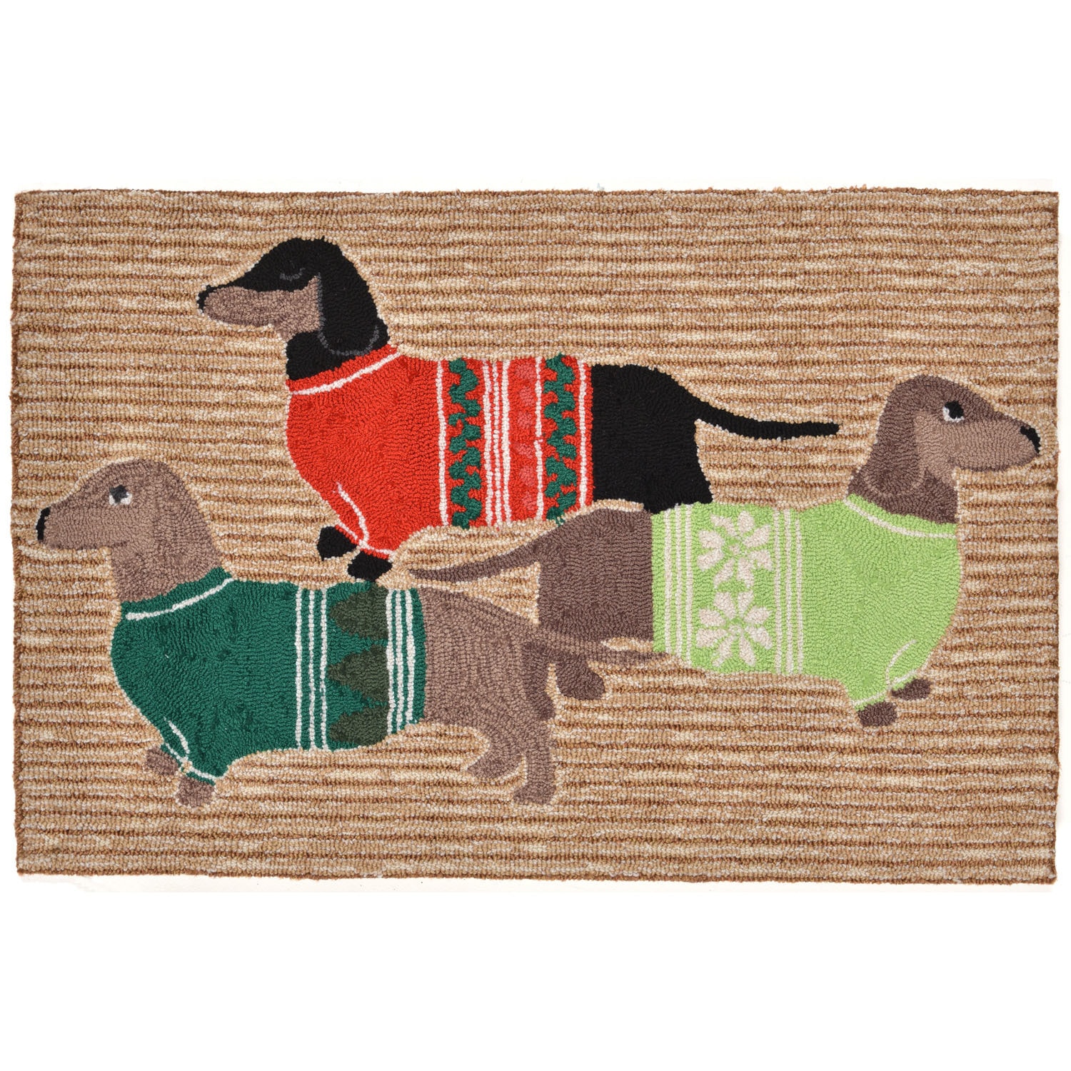 Holiday Hounds - Neutral / 20"X30" Frontporch Collection 'Holiday Hounds' Indoor/Outdoor Rug 0