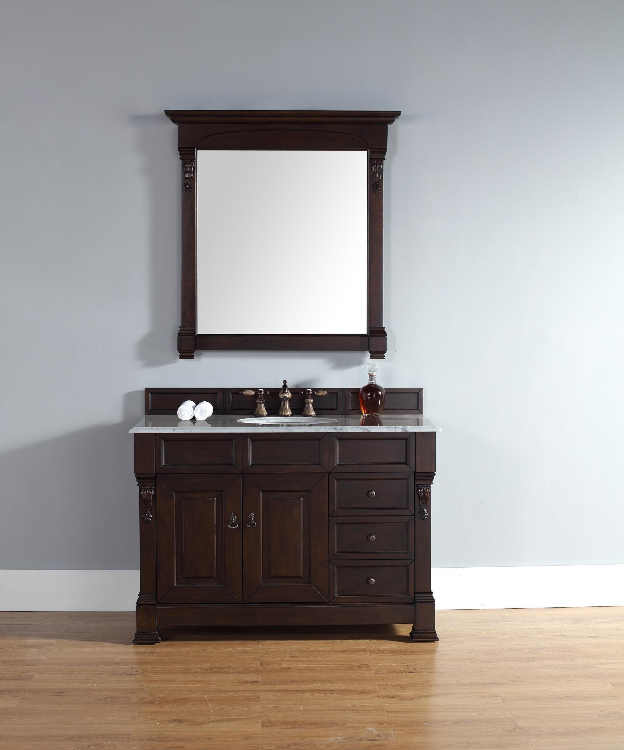 Transitional, Traditional, Single / 48 / 2CM Galala Beige Marble w/ Drawers / Burnished Mahogany Brookfield Collection 0