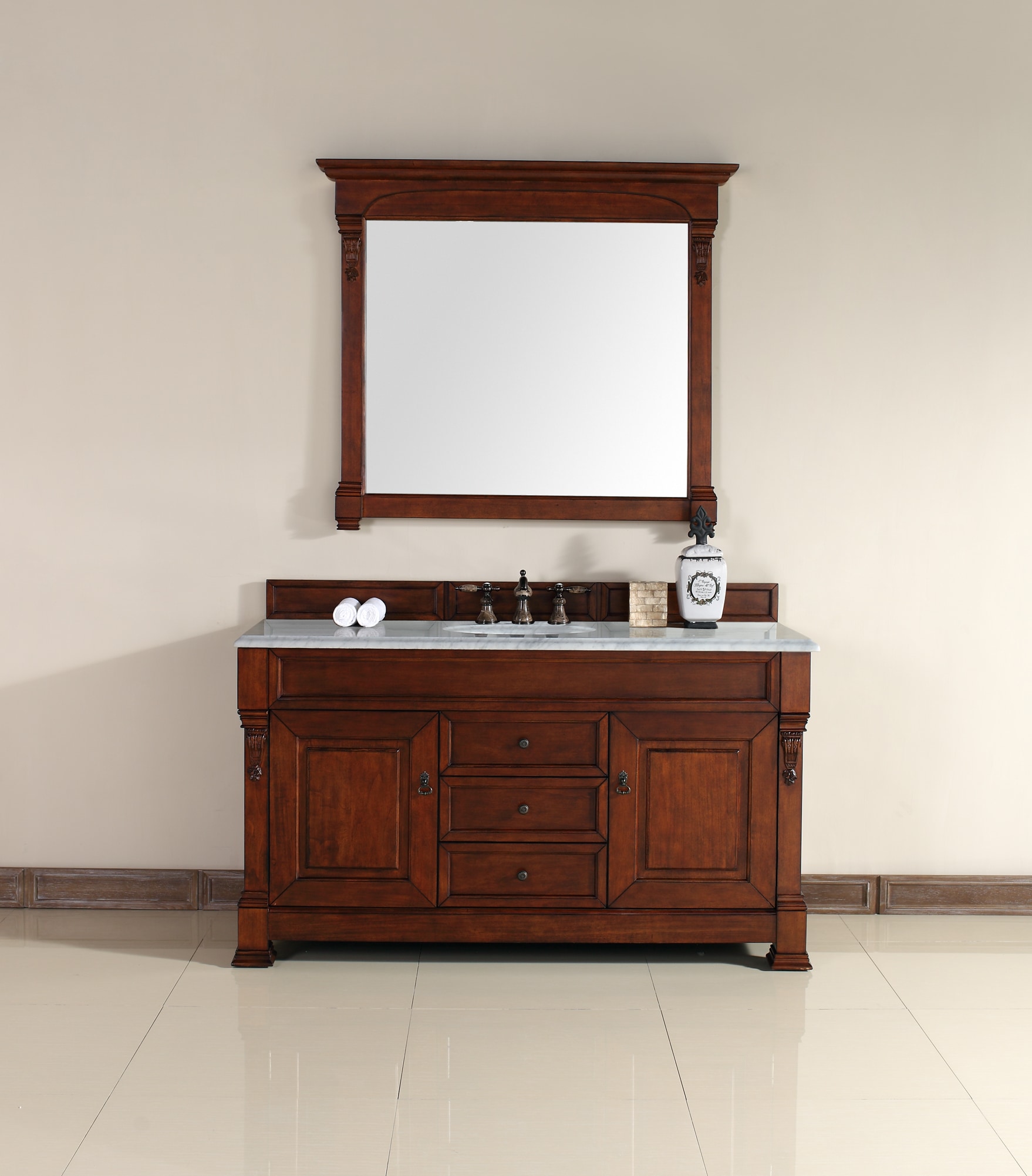 Transitional, Traditional, Single / 60 / 2CM Carrara White Marble / Warm Cherry Brookfield Collection 0