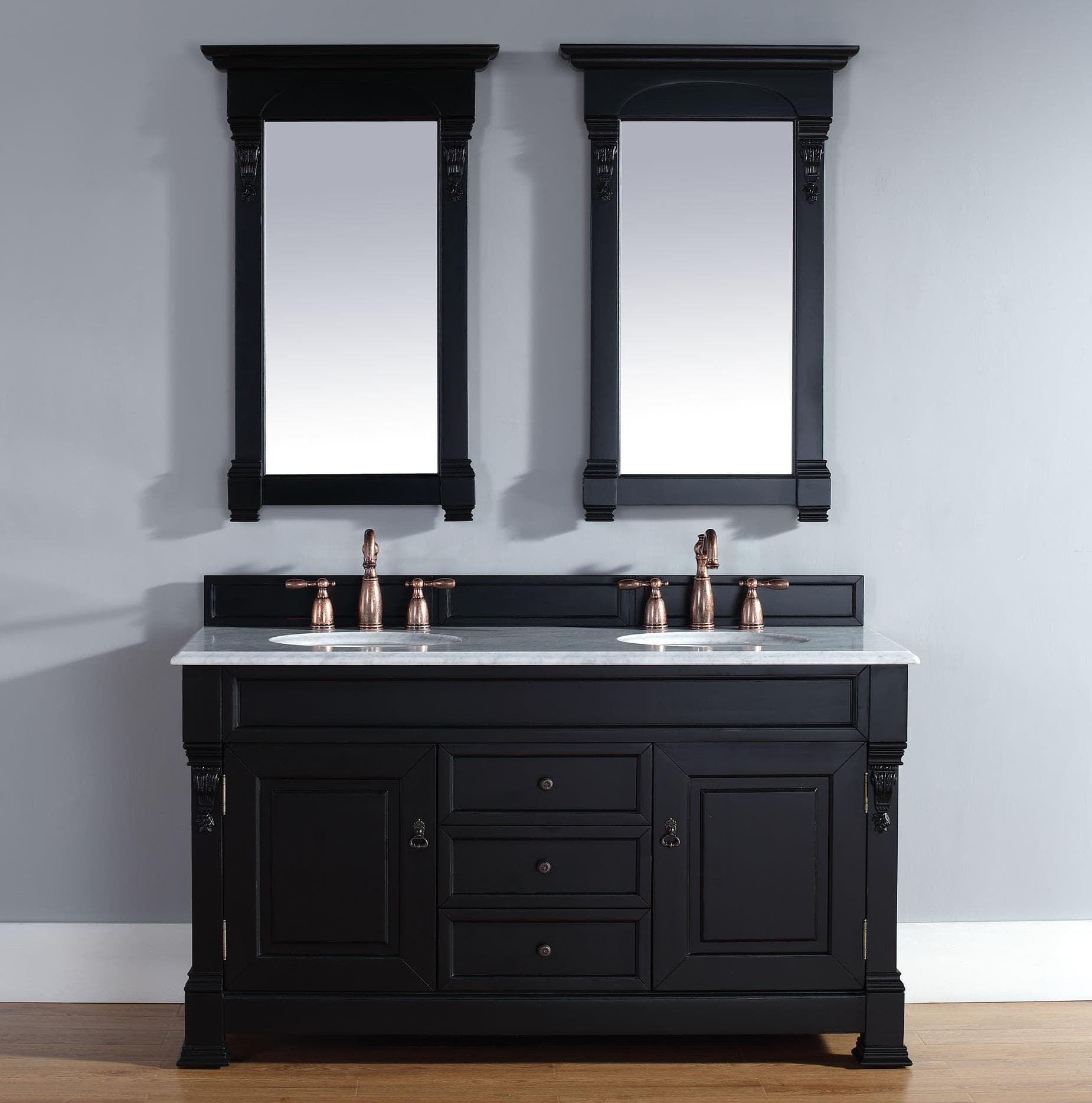 Transitional, Traditional, Double / 60 / 2CM Carrara White Marble / Antique Black Brookfield Collection 0