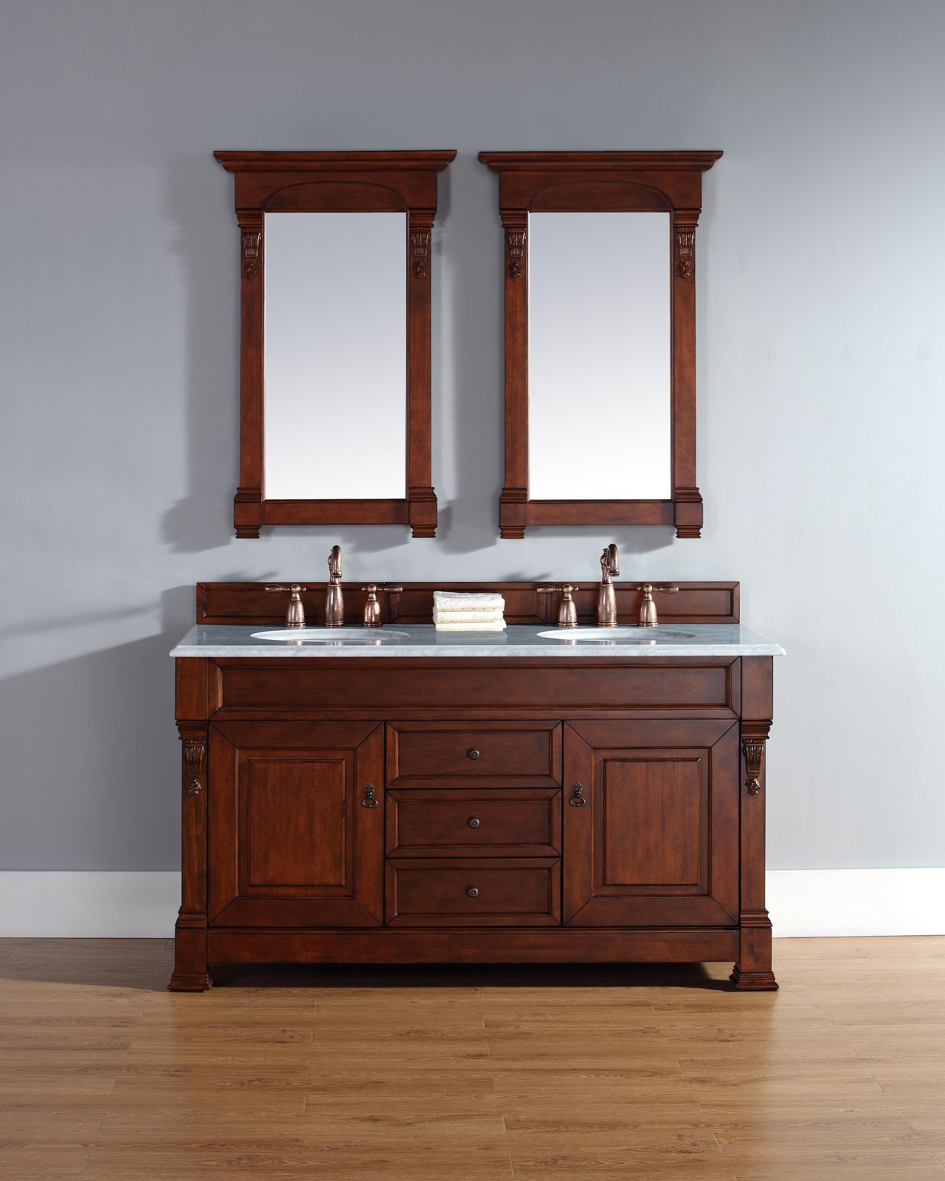Transitional, Traditional, Double / 60 / 2CM Carrara White Marble / Warm Cherry Brookfield Collection 0