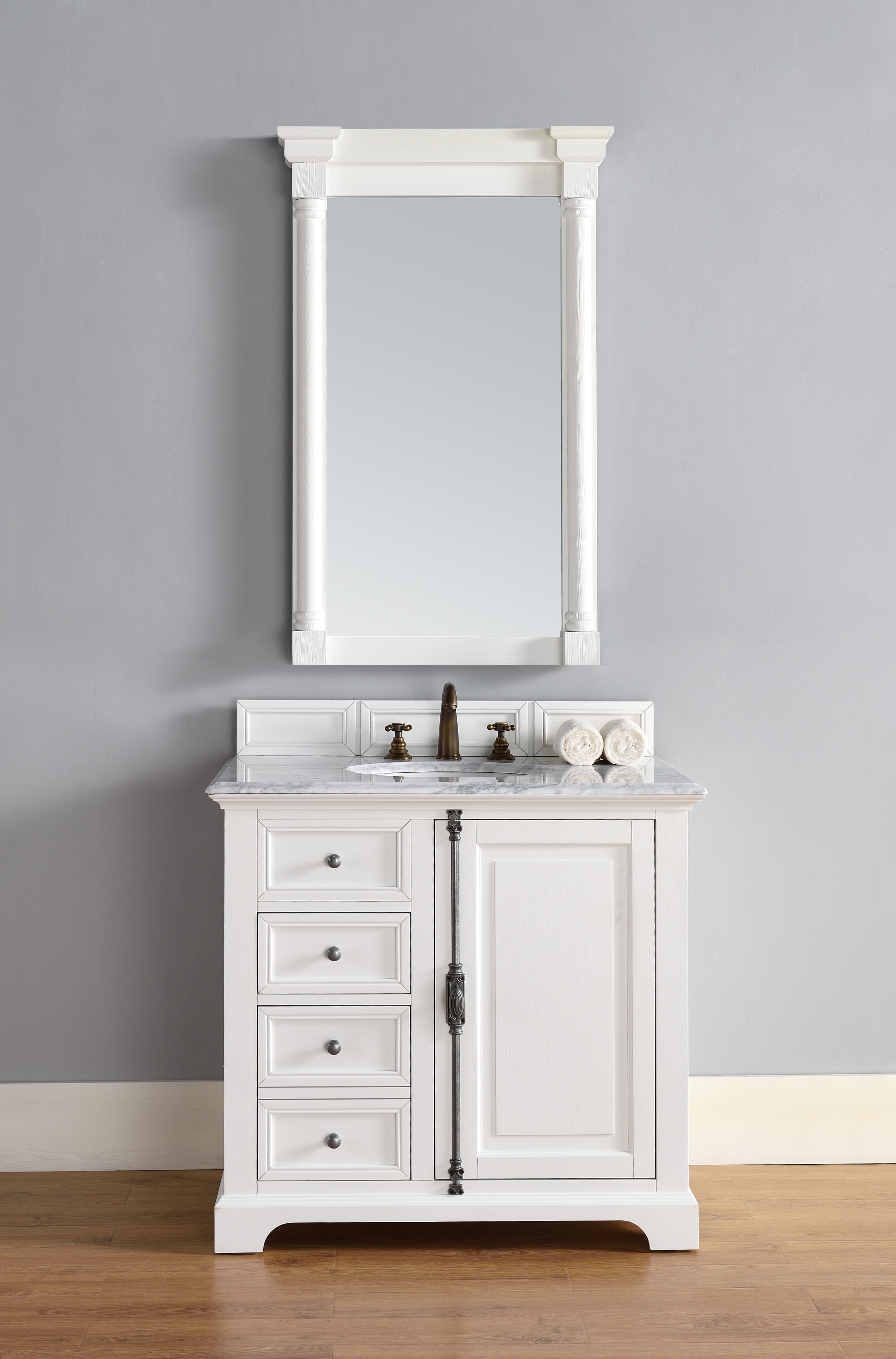 Transitional, Traditional, Single / 36 / 4CM Carrara White Marble / Cottage White Providence Collection 0