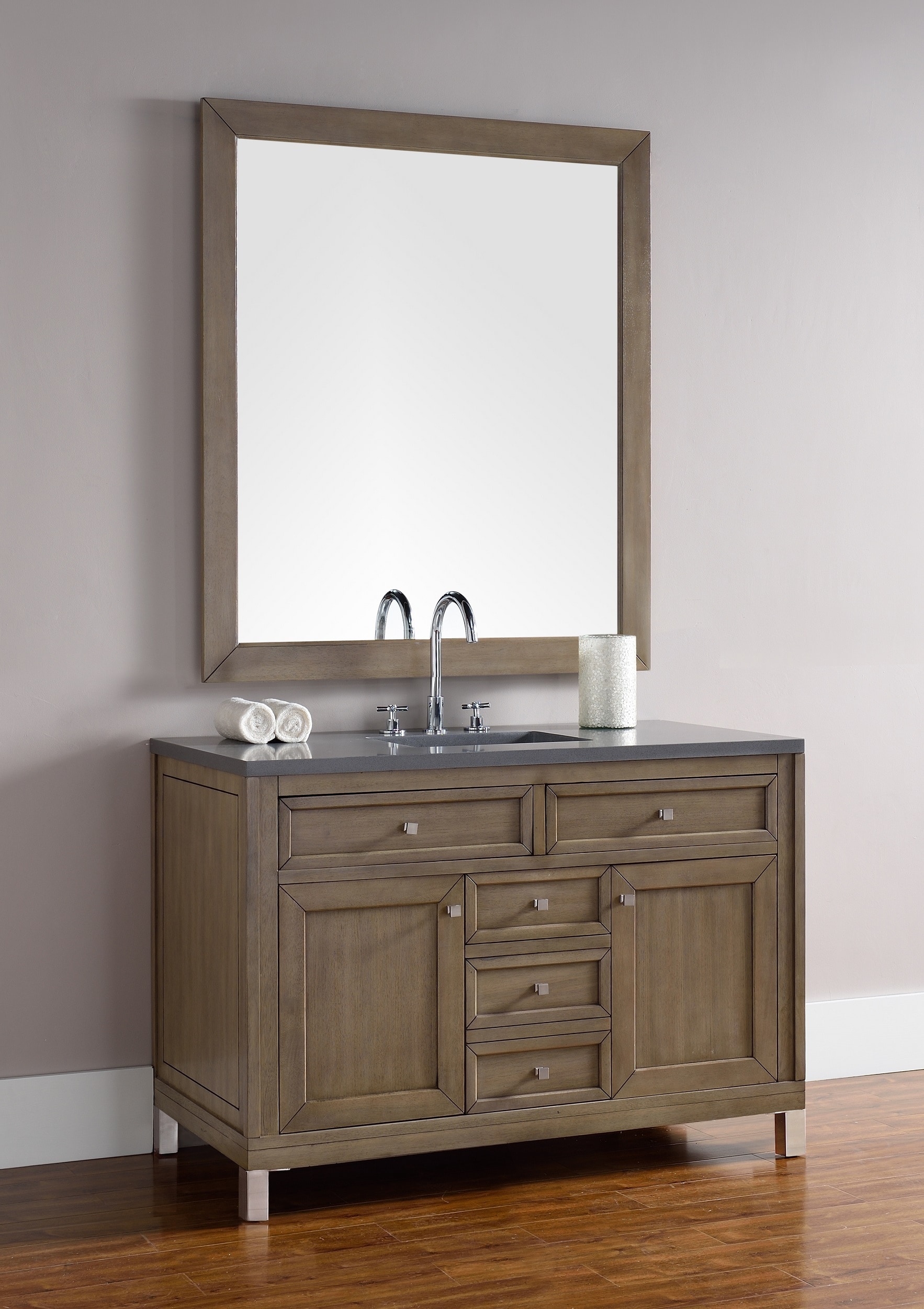 Contemporary/Modern, Transitional, Single / 48 / 3CM Snow White Quartz / White Washed Walnut Chicago Collection 0