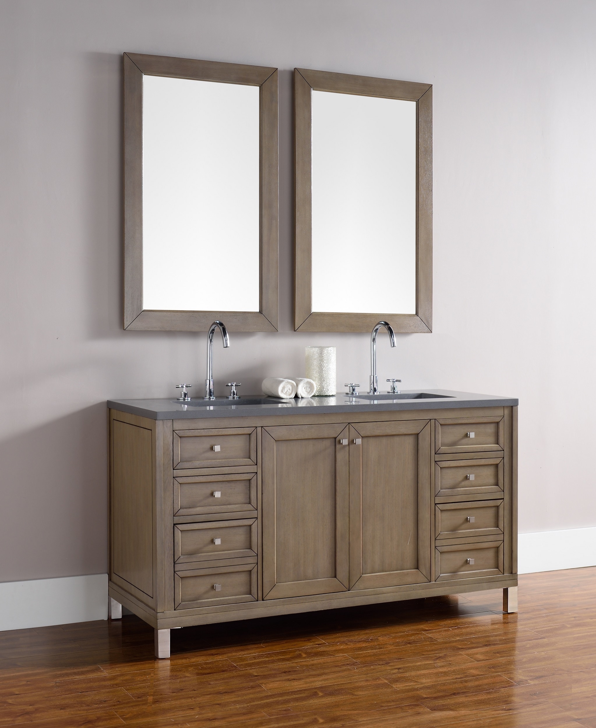 Contemporary/Modern, Transitional, Double / 60 / 3CM Shadow Gray Quartz / White Washed Walnut Chicago Collection 0