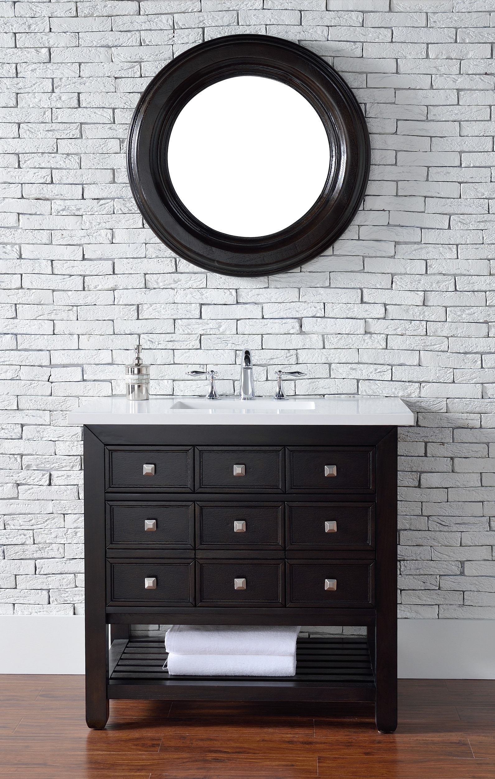 Transitional, Traditional, Single / 33.5 / 4CM Carrara White Marble / Cerused Espresso Oak Vancouver Collection 0