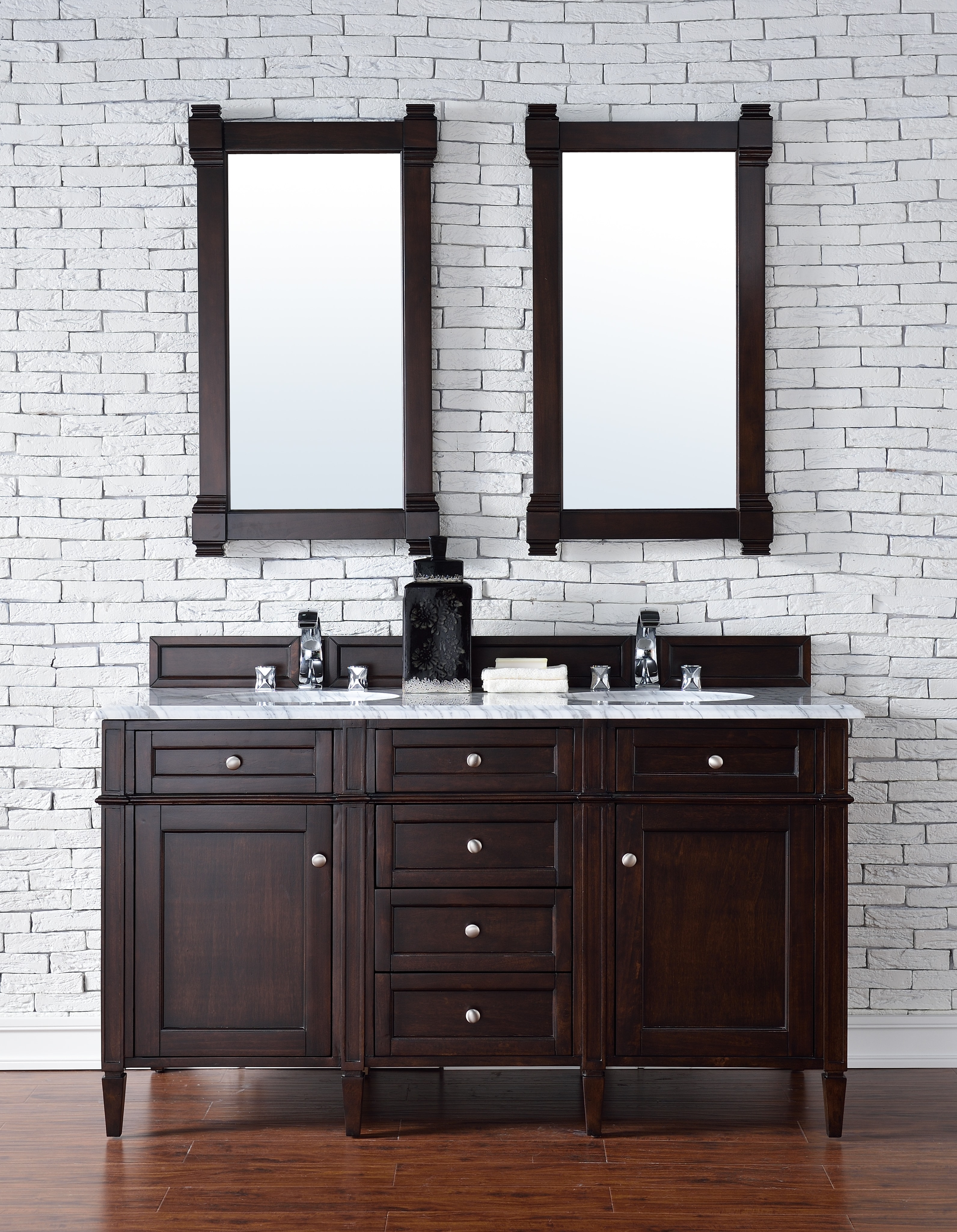 Transitional, Traditional / 60 / Carrara White Marble / Burnished Mahogany Brittany Collection 0