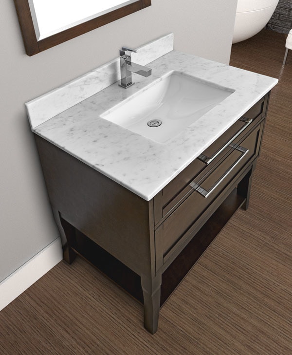 Contemporary / 31 x 22 x 35 (in.) / 1-hole / Antique Coffee / Ajax White Marble 31" Allura Vanity 0