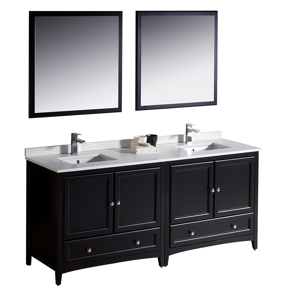 White / Espresso Oxford 72 inch Traditional Double Sink Bathroom Vanity 0