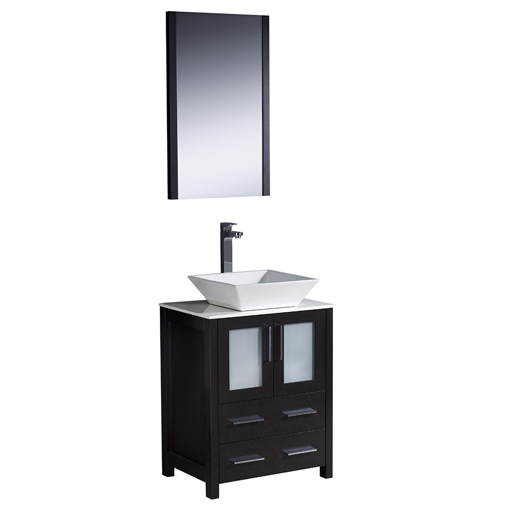 24" / Single hole Vessel Mount / White / Espresso Torino Contemporary Free Standing Plywood 0