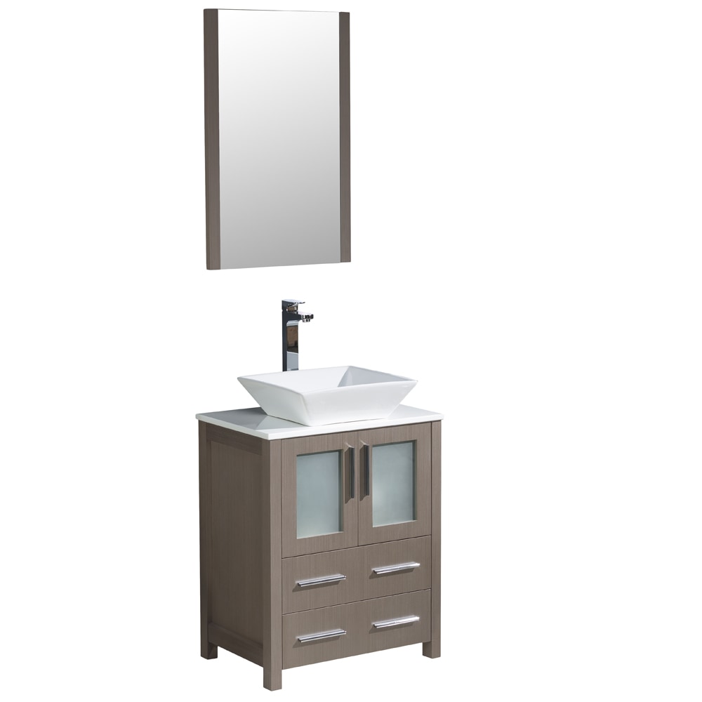 24" / Single hole Vessel Mount / White / Gray Oak Torino Contemporary Free Standing Plywood 0