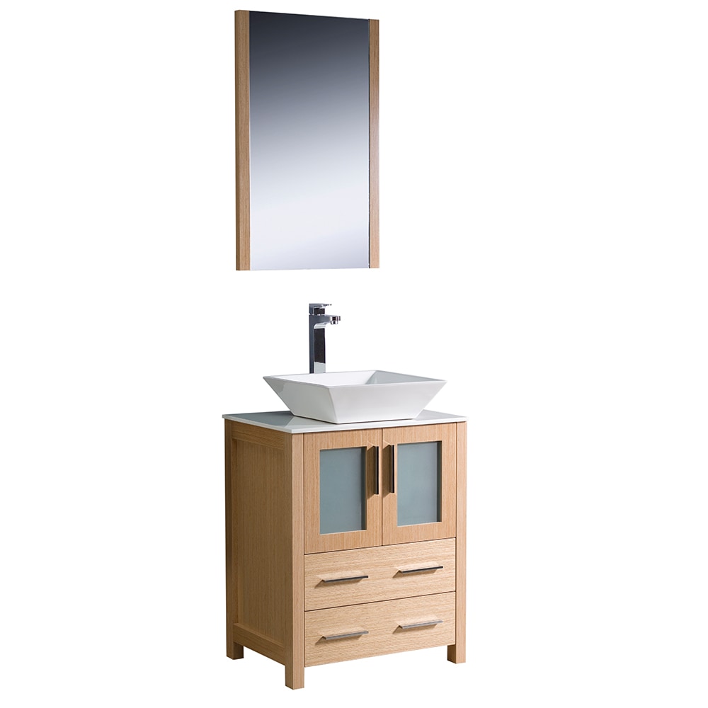 24" / Single hole Vessel Mount / White / Light Oak Torino Contemporary Free Standing Plywood 0