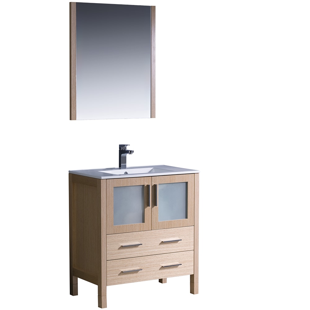 30" / Single Hole Mount / White / Light Oak Torino Contemporary Free Standing Plywood 0