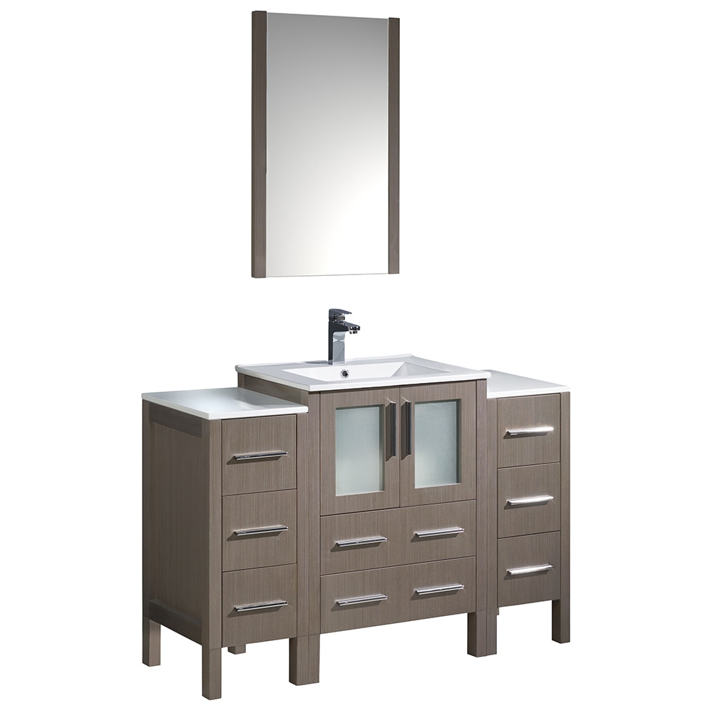 Integrated Sink / White / Gray Oak Torino 48" Modern Bathroom Vanity with 2 Side Cabinets 0