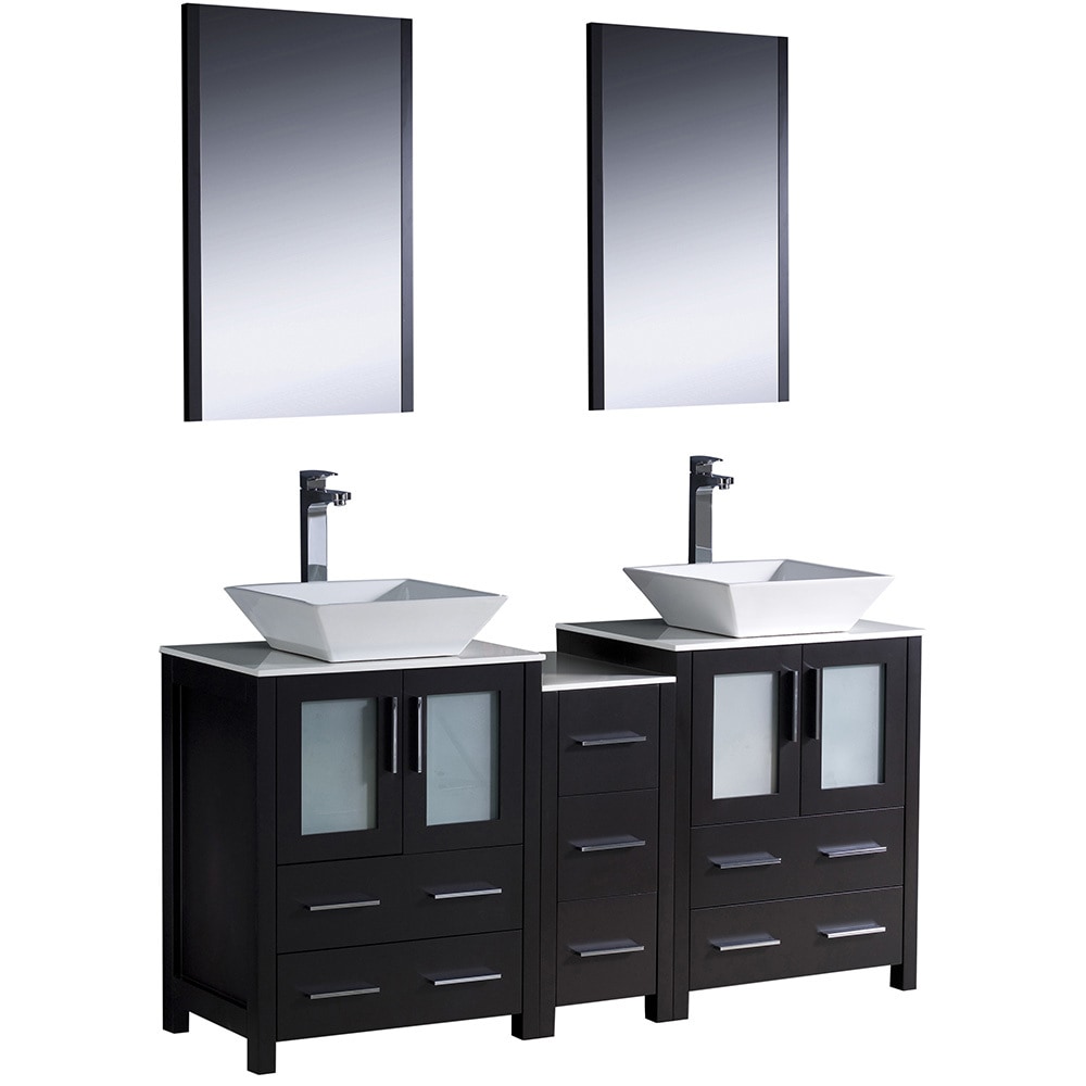Vessel Sinks / White / Espresso Torino 60" Modern Double Sink Bathroom Vanity with Side Cabinet 0