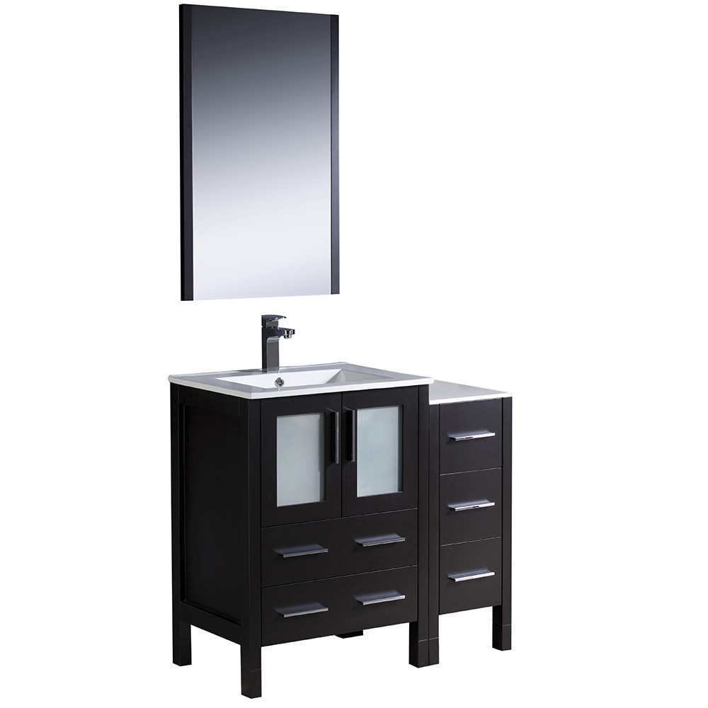 Integrated Sinks / White / Espresso Torino 36" Modern Bathroom Vanity with Side Cabinet 0