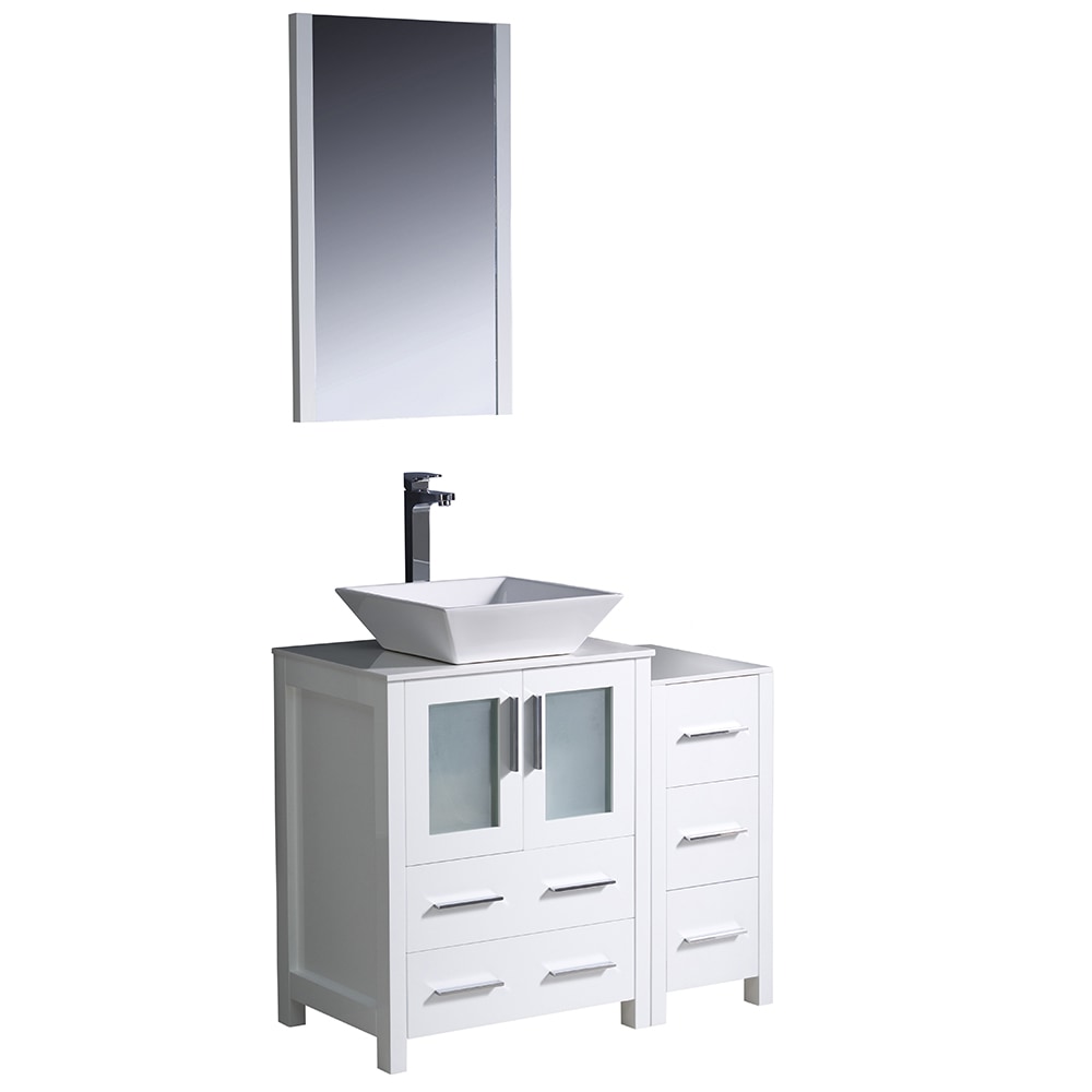 Vessel Sink / White / White Torino 36" Modern Bathroom Vanity with Side Cabinet 0