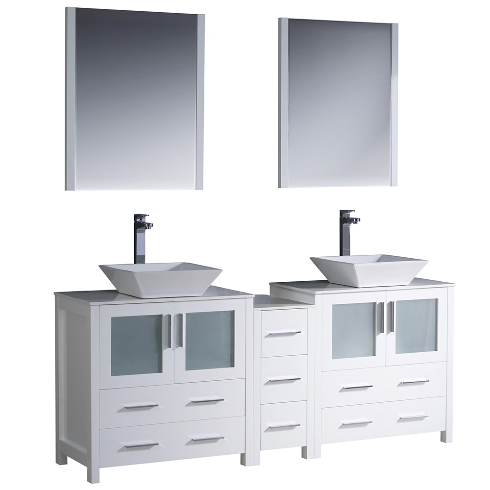 Vessel Sinks / White / White Torino 72" Modern Double Sink Bathroom Vanity with Side Cabinet 0