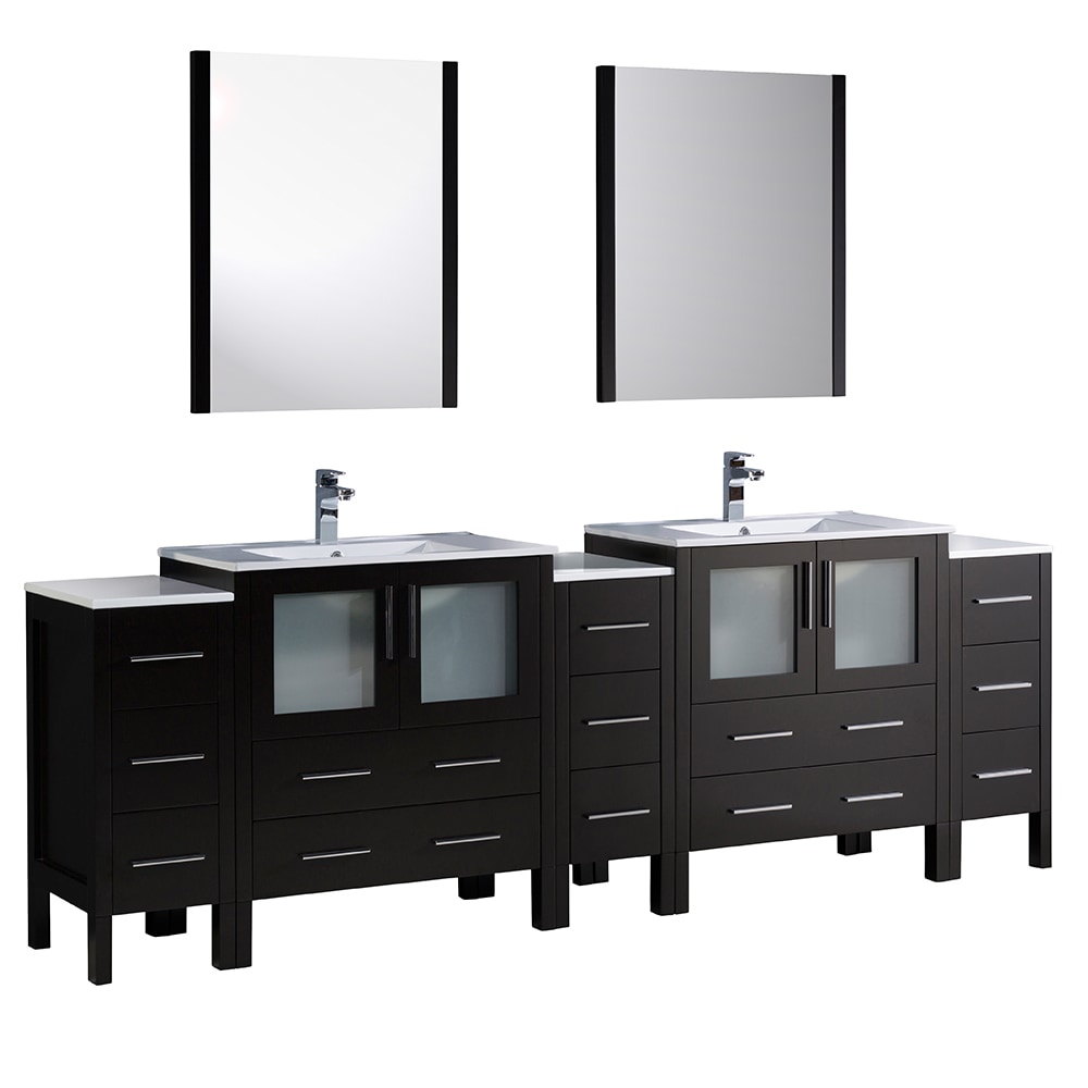 Integrated Sinks / White / Espresso Torino 96" Modern Double Sink Bathroom Vanity with 3 Side Cabinets 0
