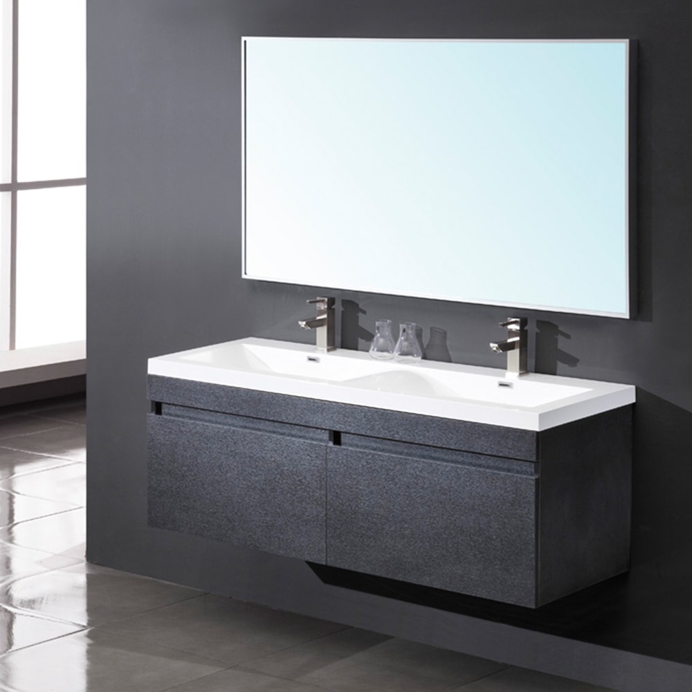 White / Black Largo Modern Bathroom Vanity with Wavy Double Sinks 0