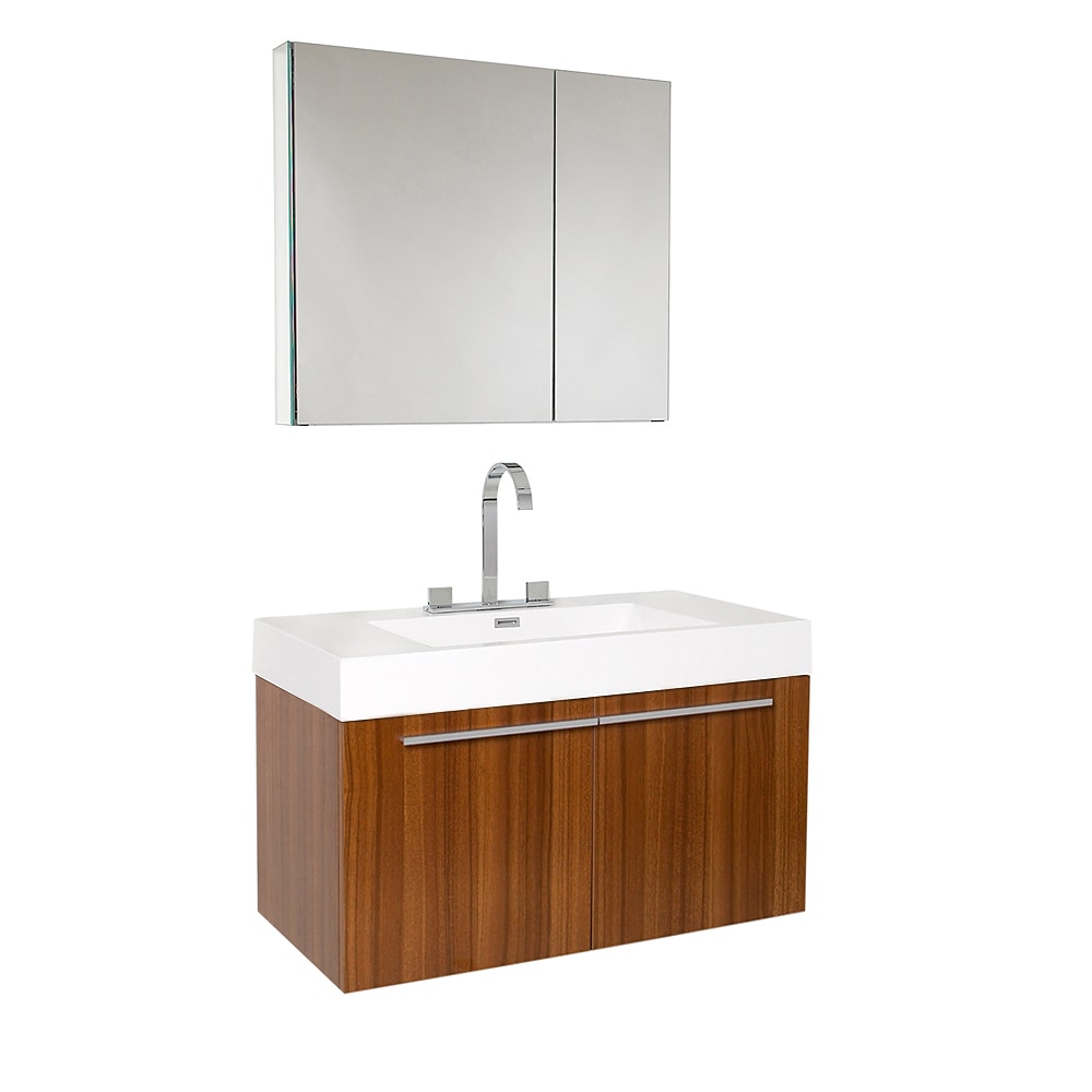 White / Teak Vista Modern Bathroom Vanity with Medicine Cabinet 0
