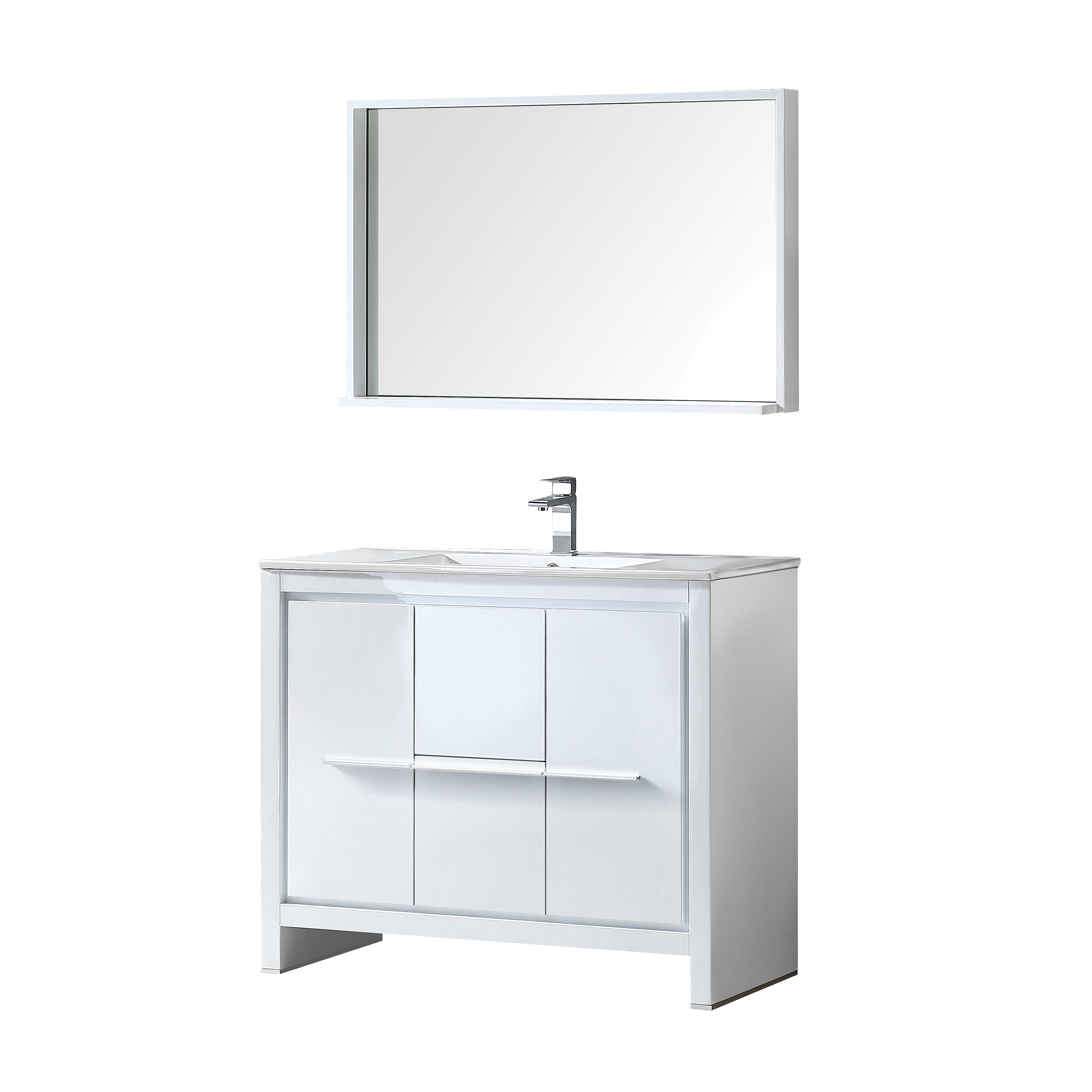 White / White Allier 40" Modern Bathroom Vanity with Mirror 0