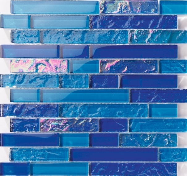 GLASS MOSAIC / 12" X 12" / GLOSSY IRIDESCENT EFFECT BAHAMA BIMINI LINEAR - GLASS TILE POOL TILE 0
