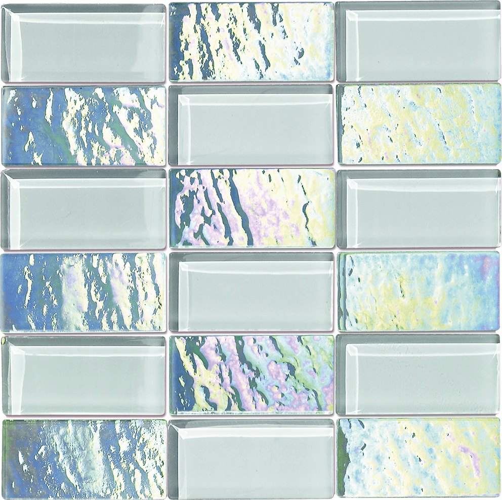 Glass Mosaic / 12" x12" / Iridescent mixed with solid color Diamond Precious Glass 4x2 0