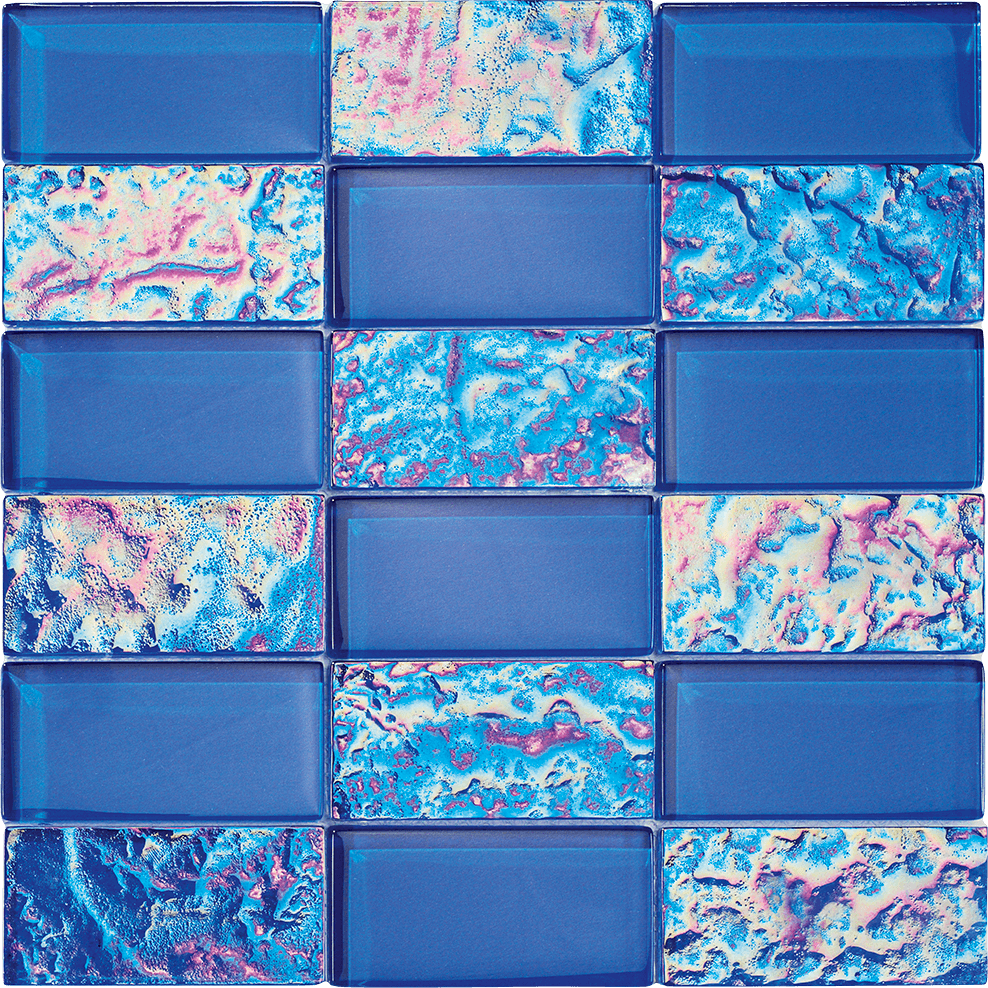 Glass Mosaic / 12" x12" / Iridescent mixed with solid color Dark Blue Precious Glass 4x2 0